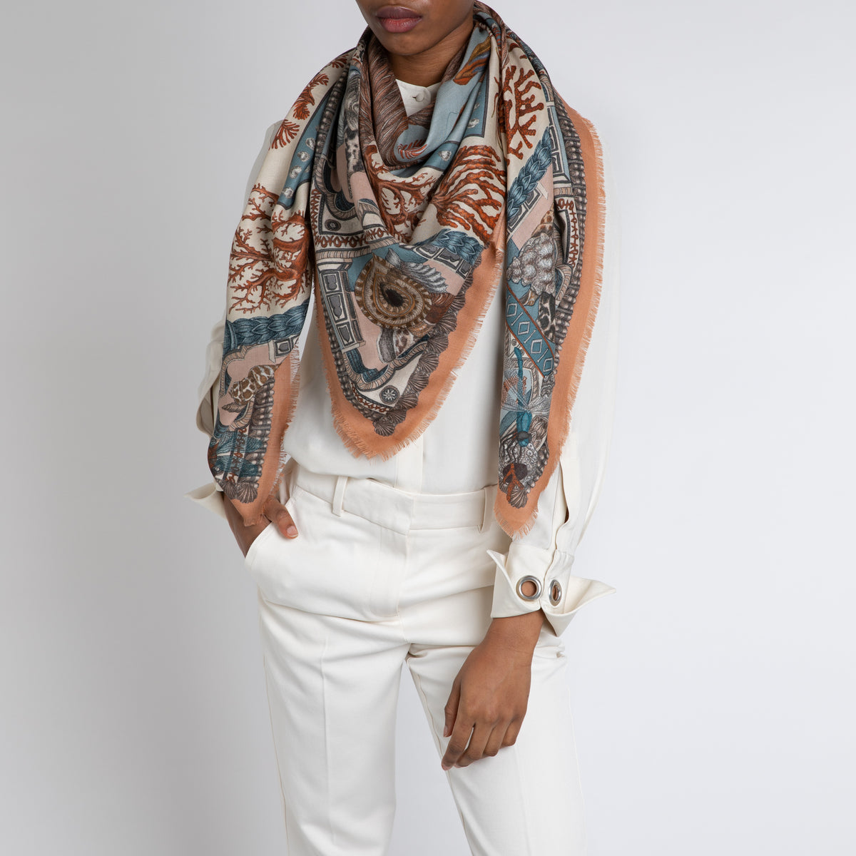 The Pelicans and The Sea Wool Silk Shawl 135 – Sabina Savage
