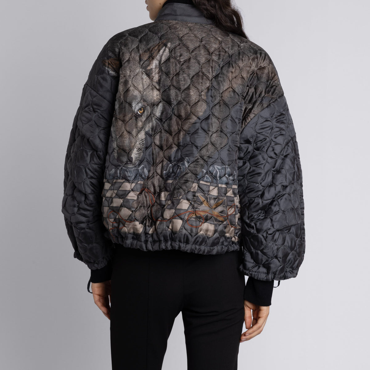 The Wolf You Feed Reversible Bomber Jacket in Gunmetal Gloaming