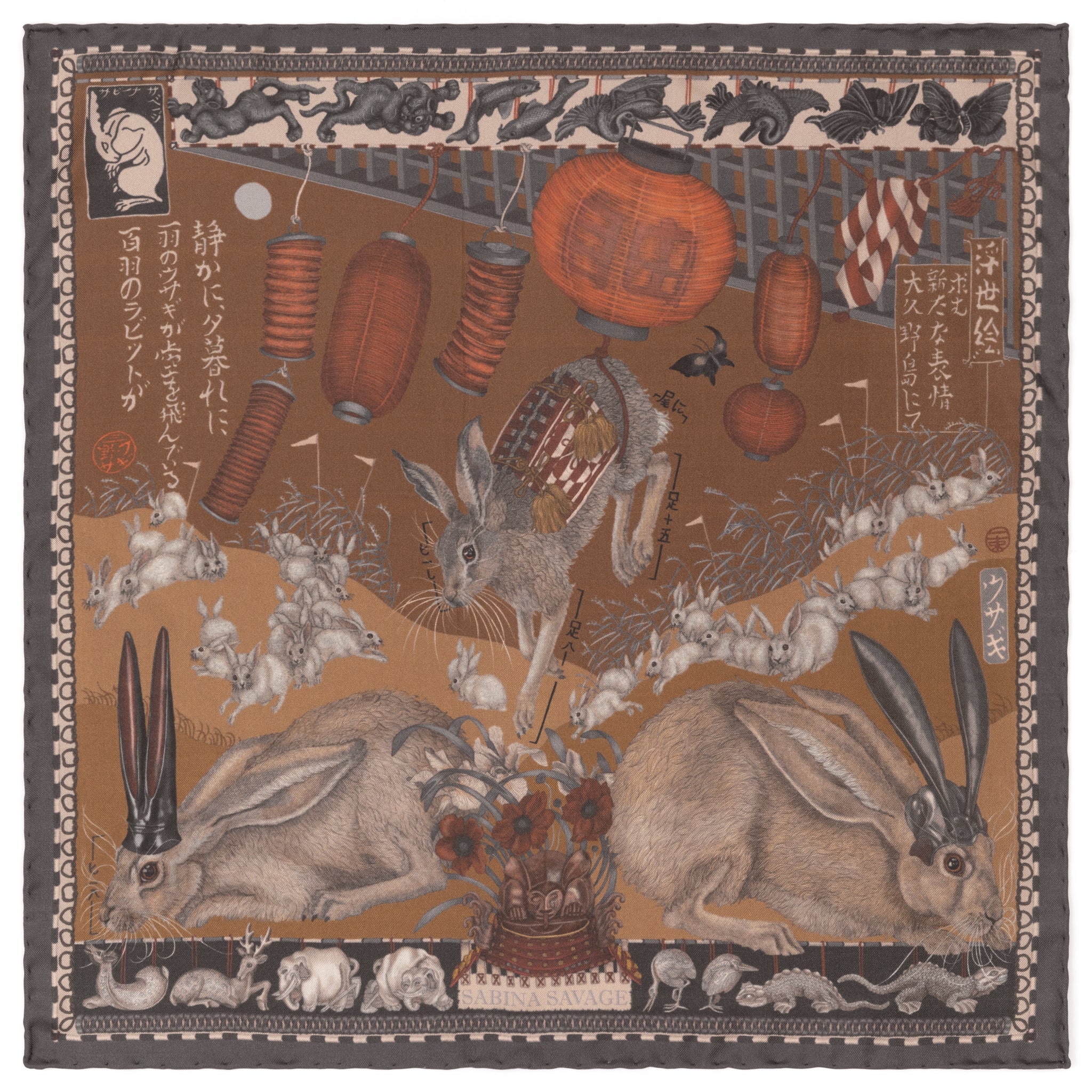 The Floating Rabbits Silk Twill Scarf 42 – Sabina Savage