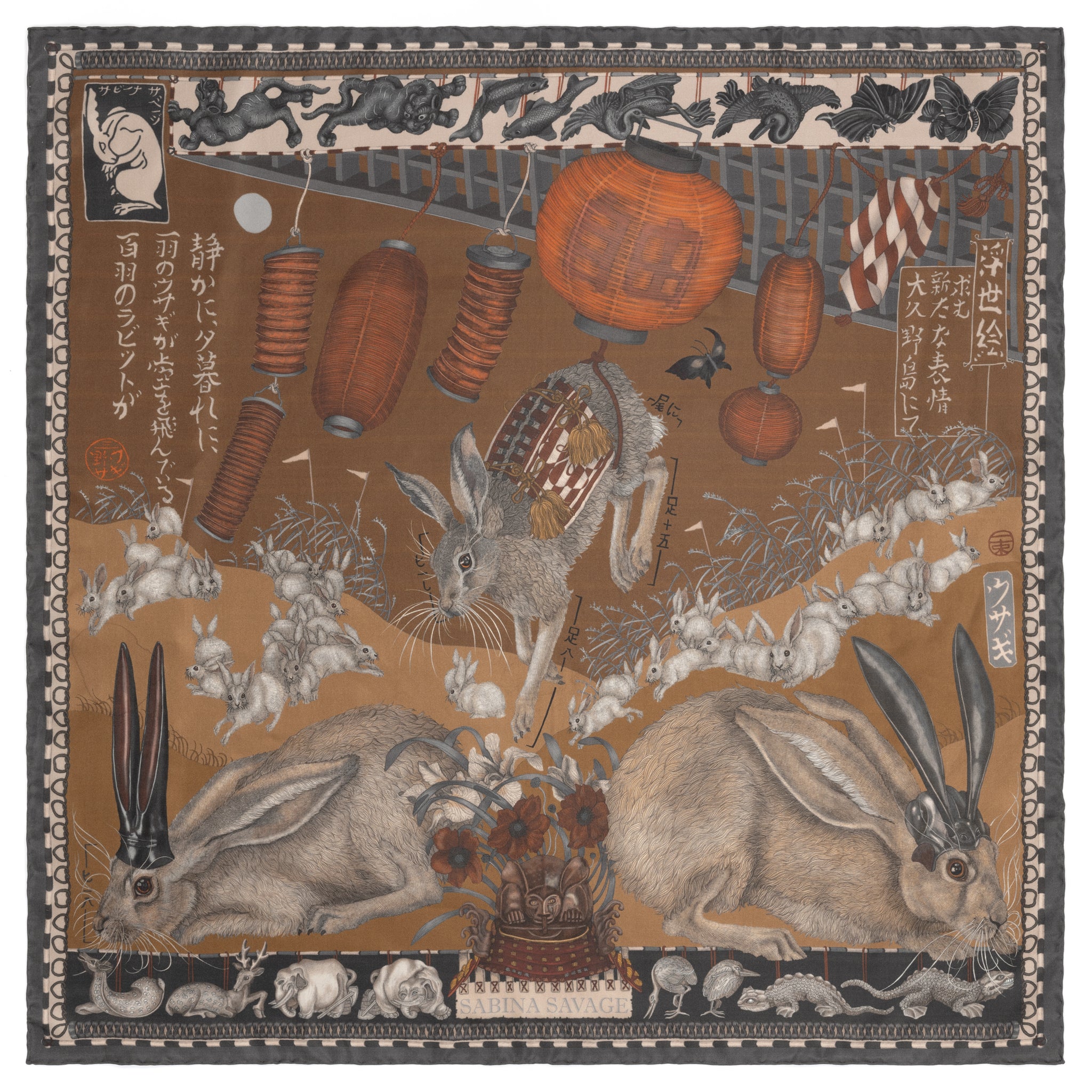 The Floating Rabbits Silk Twill Scarf 90 – Sabina Savage