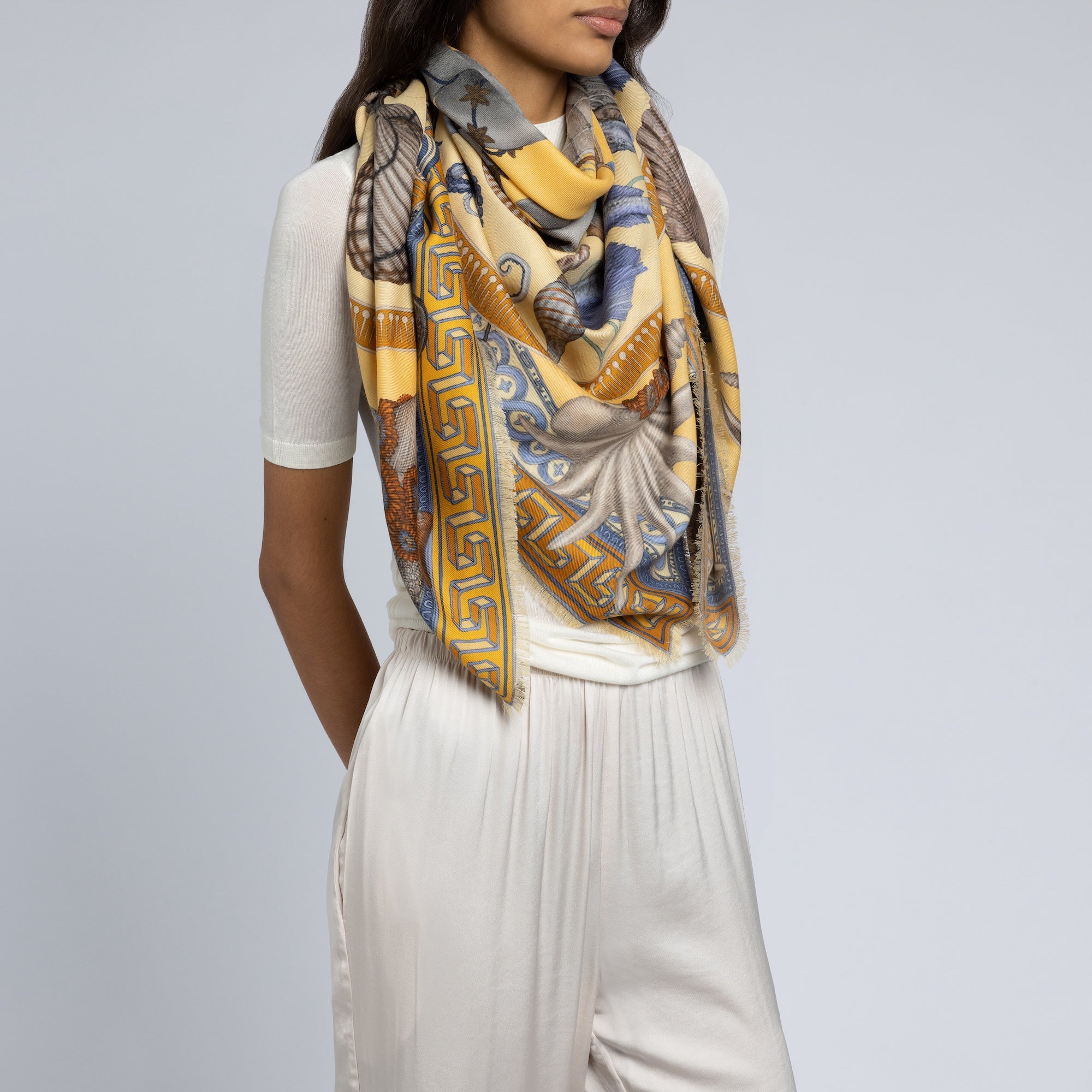 Dancing Delphinus Wool Silk Shawl 135 – Sabina Savage
