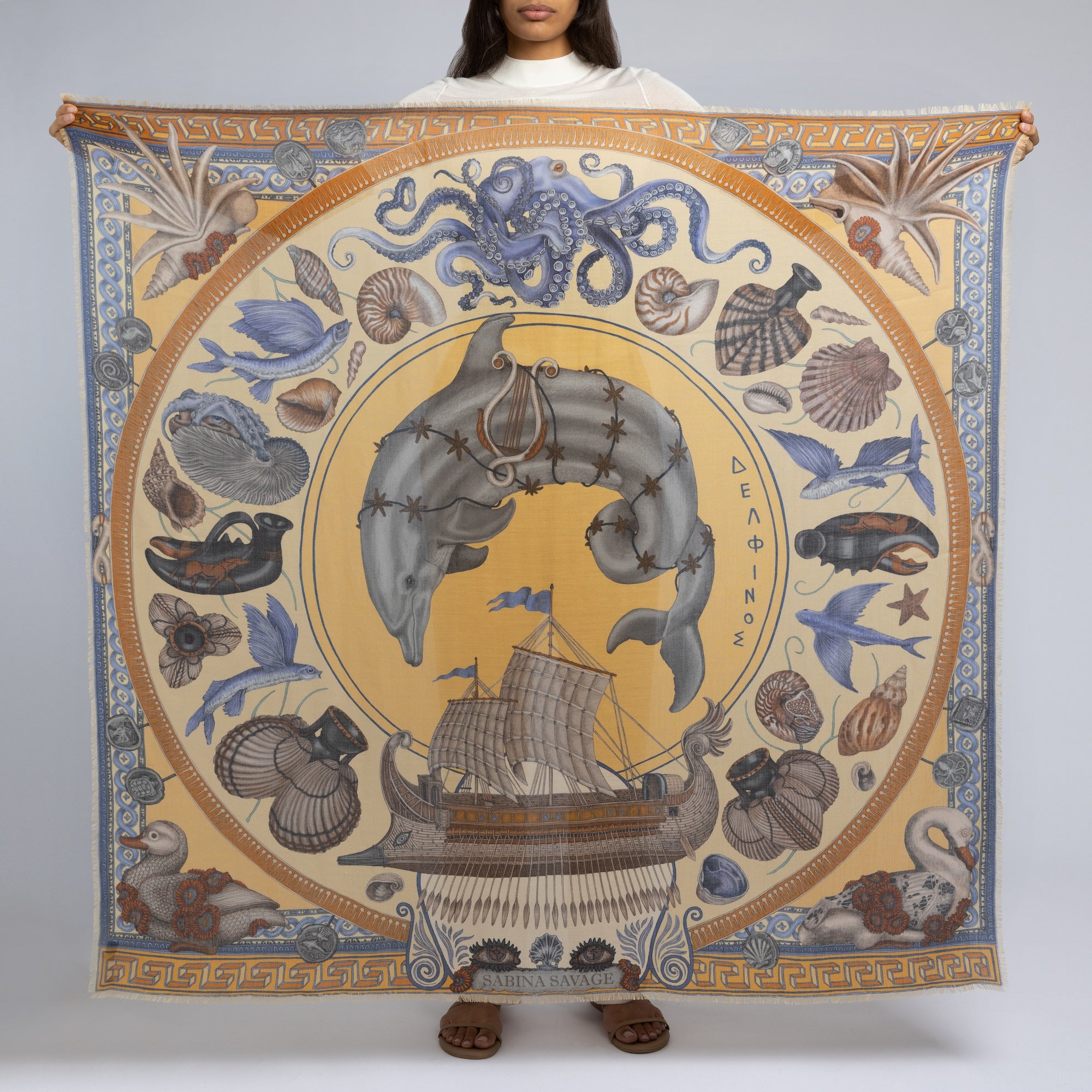 Dancing Delphinus Cashmere Shawl 135 – Sabina Savage