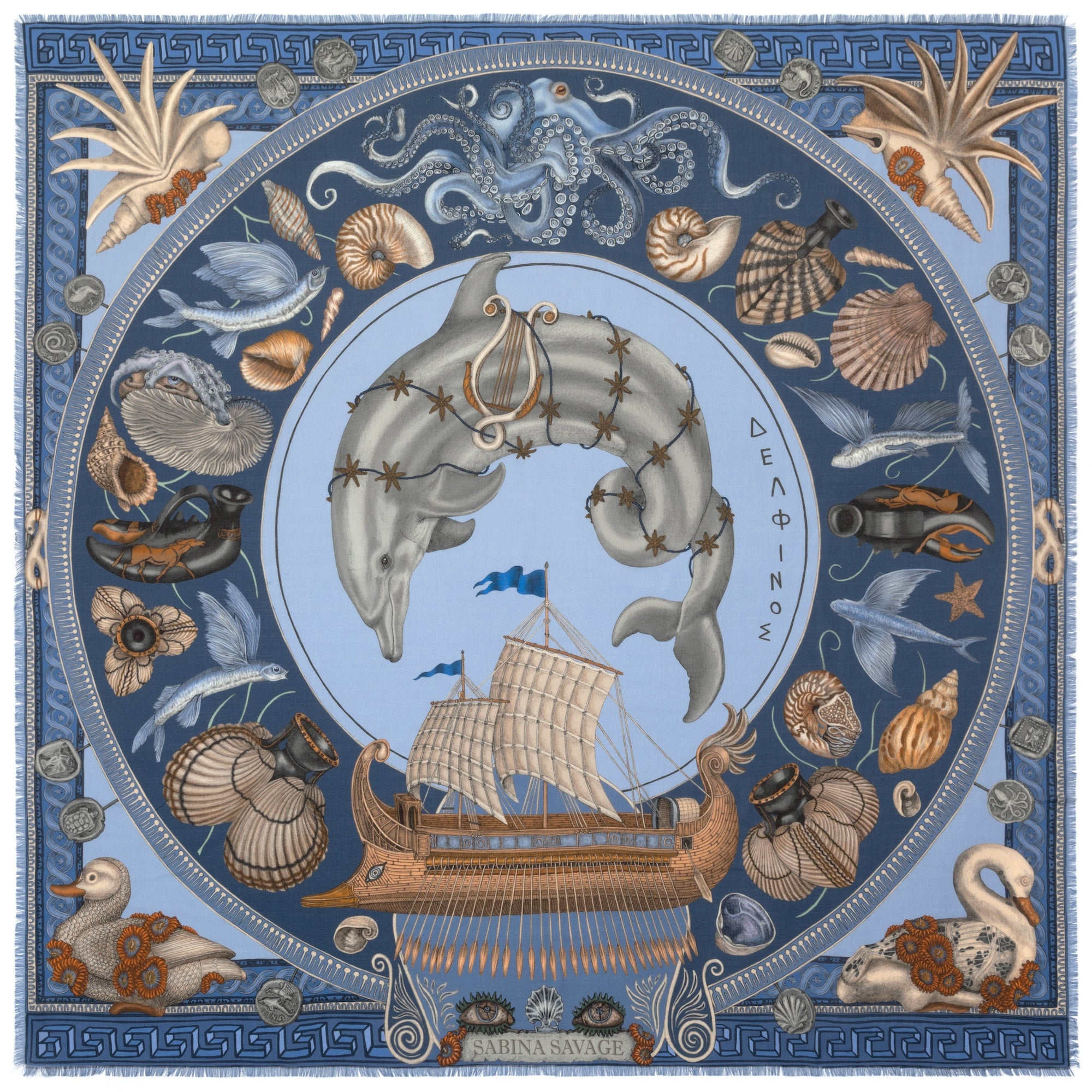 Dancing Delphinus Wool Silk Shawl 135 – Sabina Savage