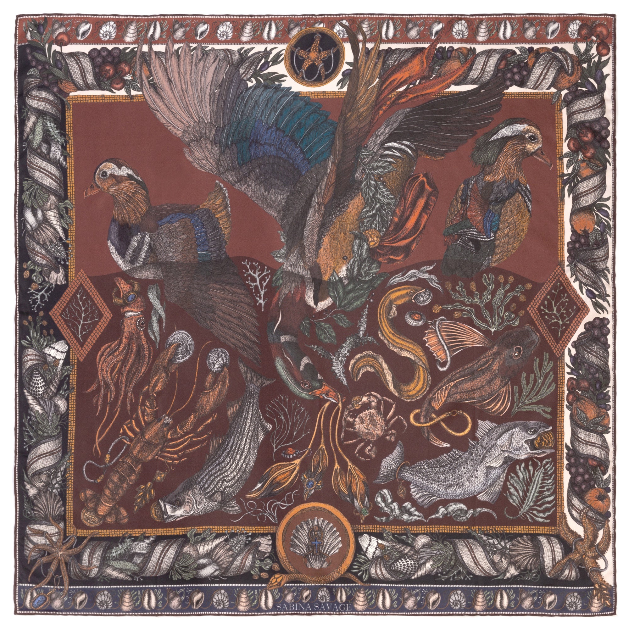 Neptune's Riches Silk Twill Scarf 90 – Sabina Savage
