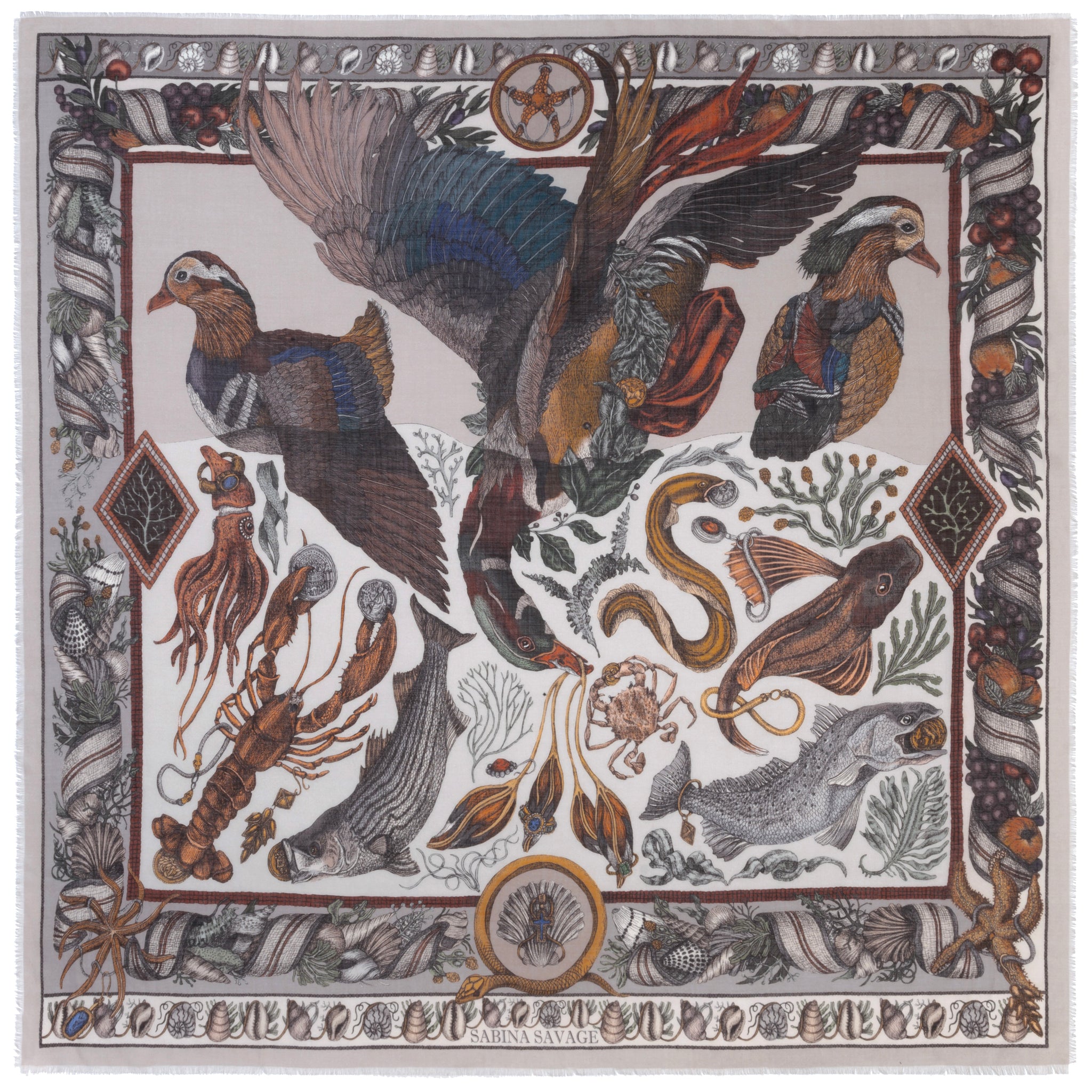Neptune's Riches Silk Twill Scarf 90 – Sabina Savage
