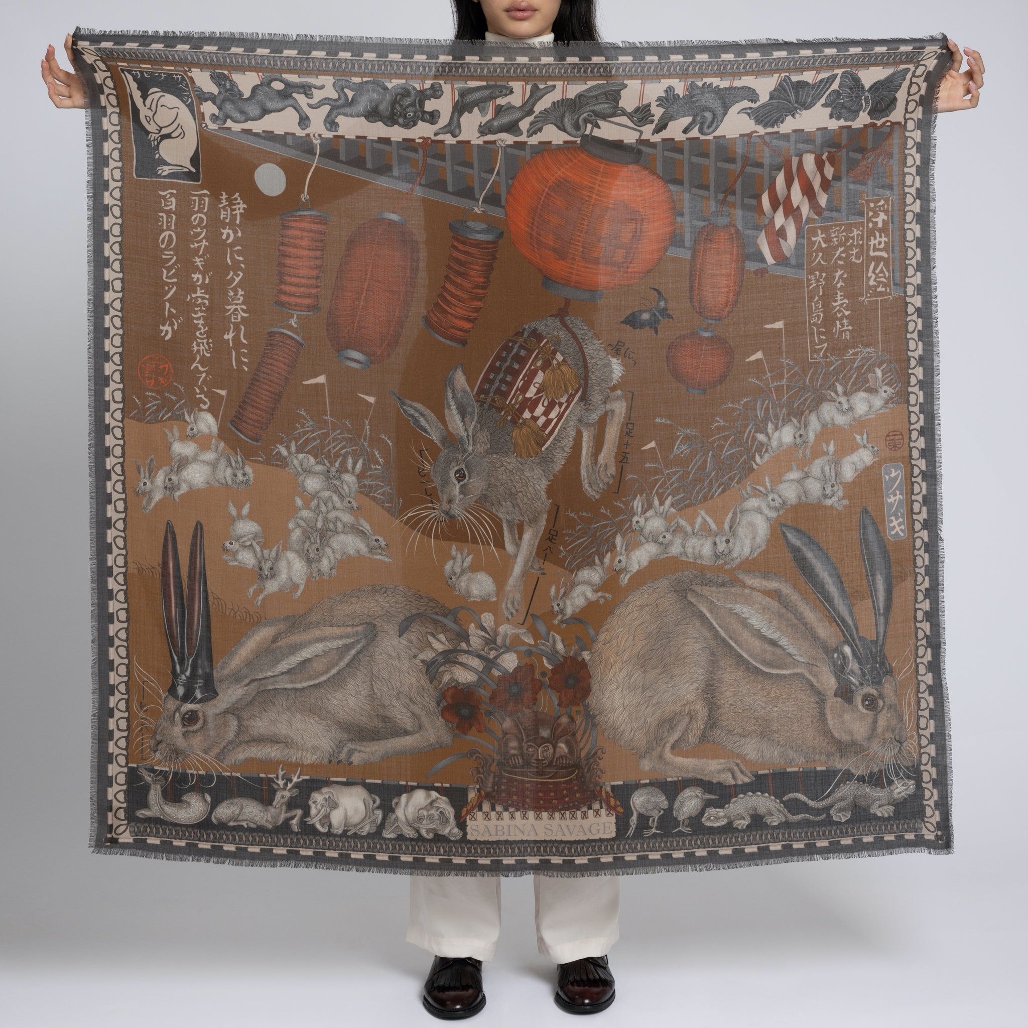 The Floating Rabbits Wool Silk Shawl 135 – Sabina Savage