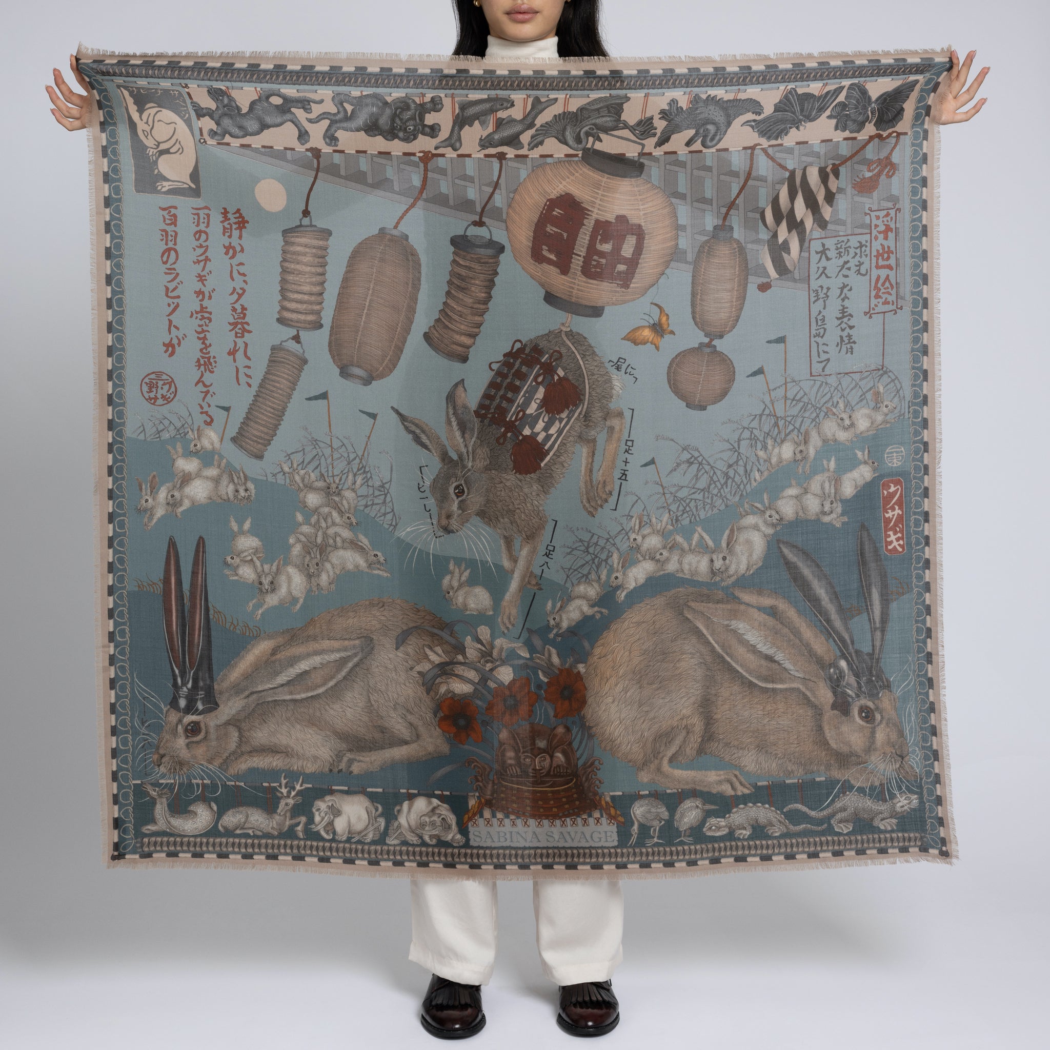 The Floating Rabbits Wool Silk Shawl 135 – Sabina Savage