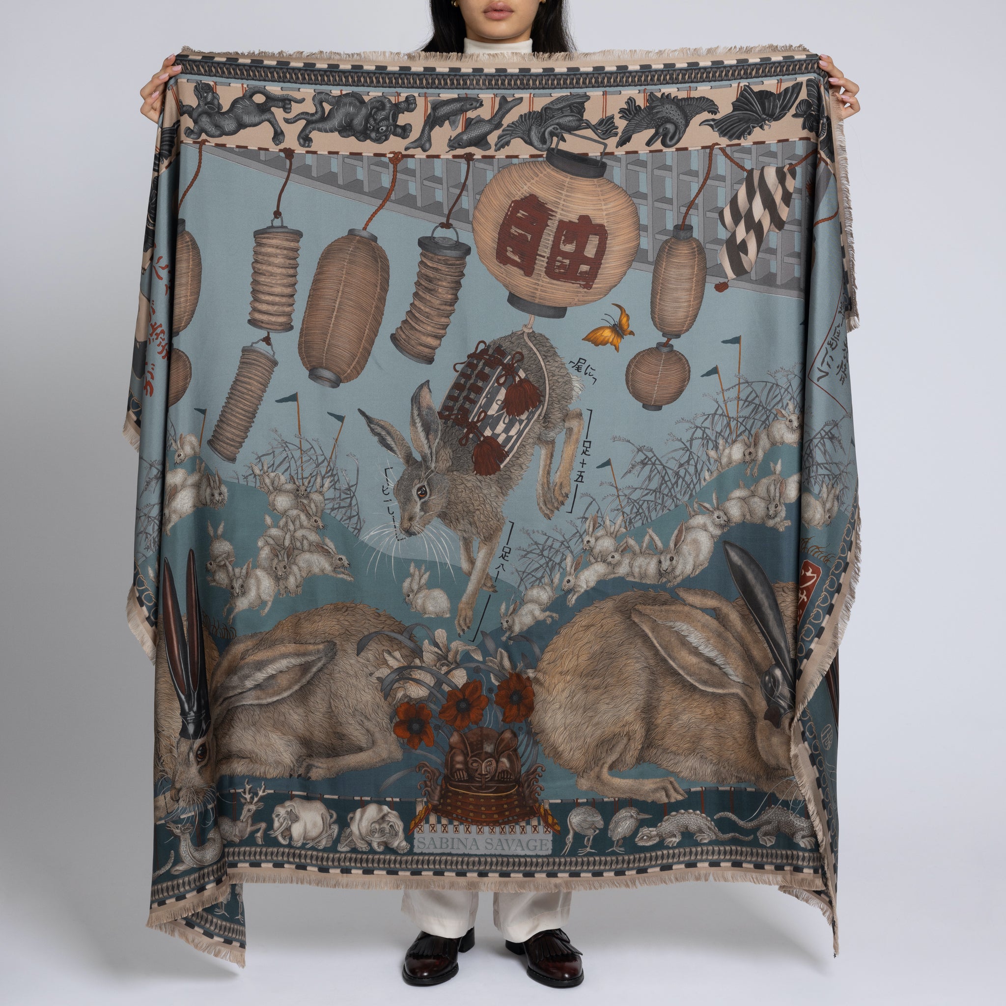 The Floating Rabbits Silk Twill Shawl Rectangle – Sabina Savage