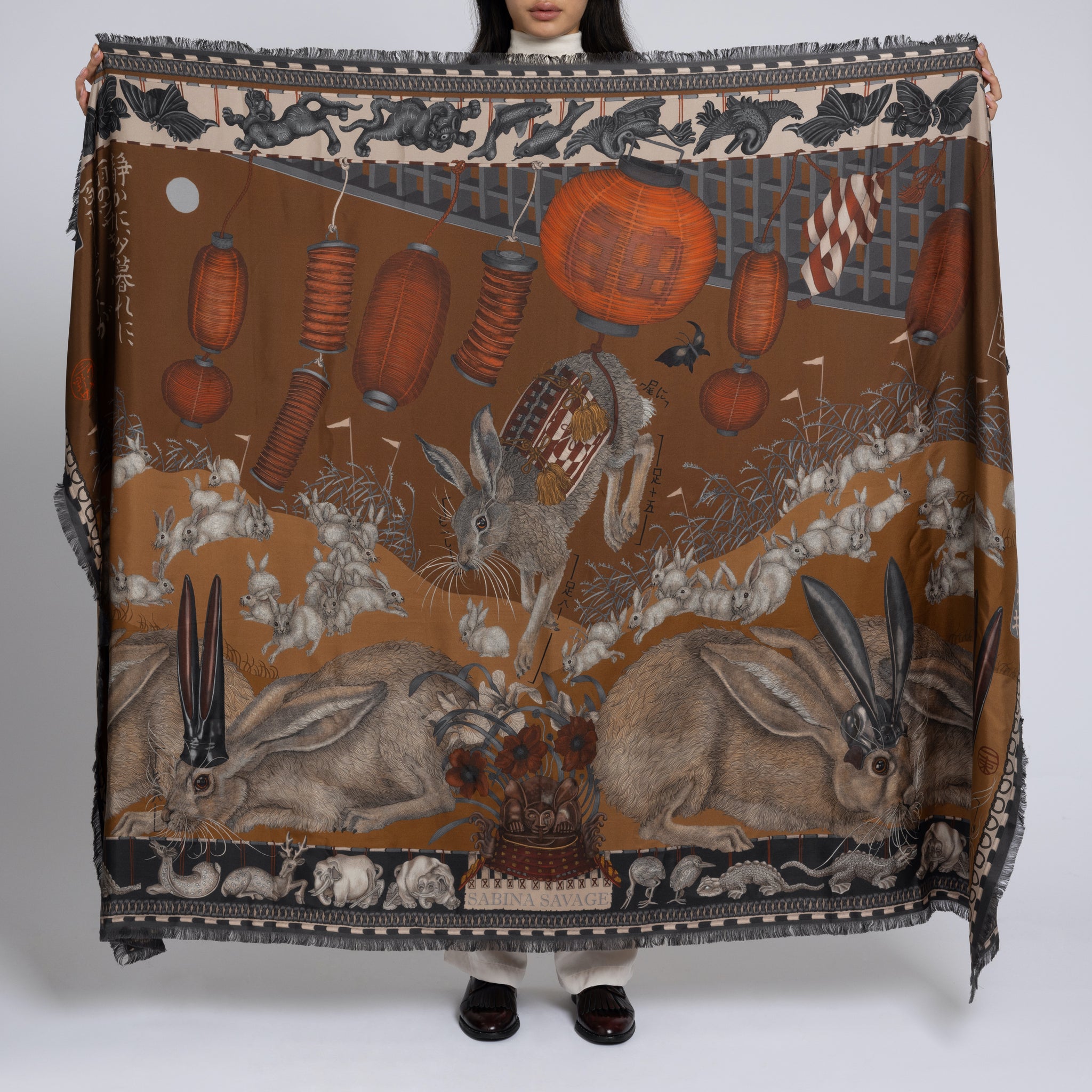 kaval カヴァル サルエル　arts and science The Floating Rabbits Silk Twill Shawl Rectangle – Sabina Savage