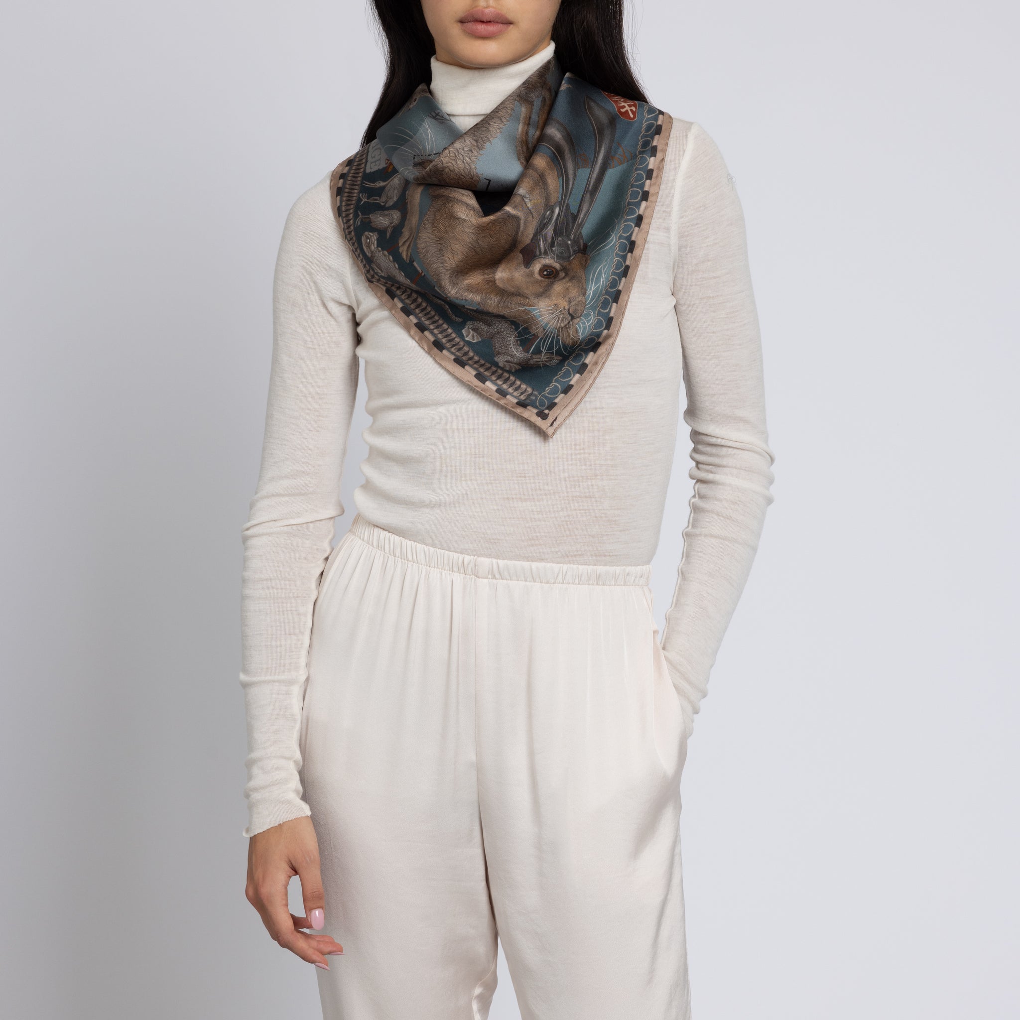 The Floating Rabbits Silk Twill Scarf 90 – Sabina Savage