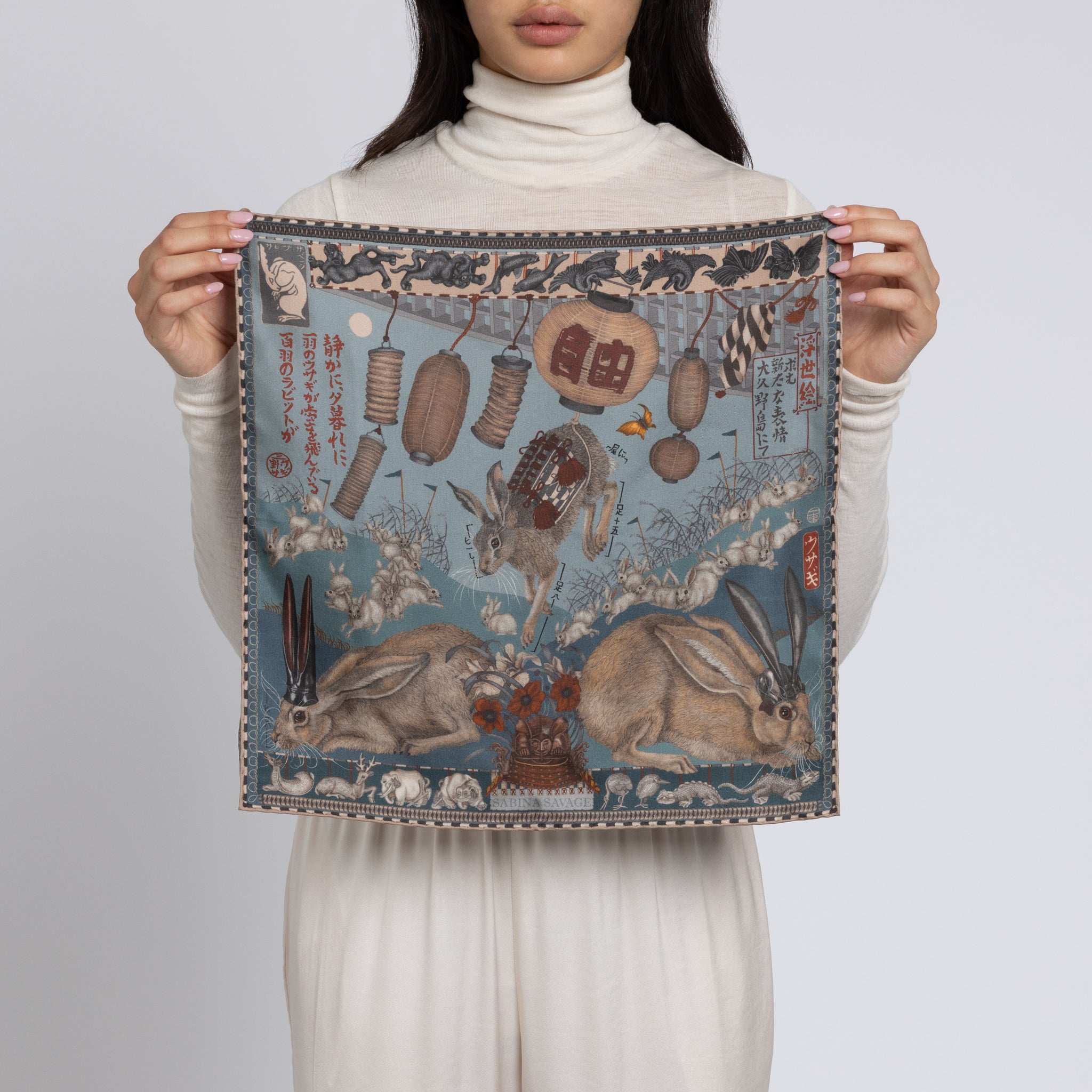 The Floating Rabbits Silk Twill Scarf 42 – Sabina Savage