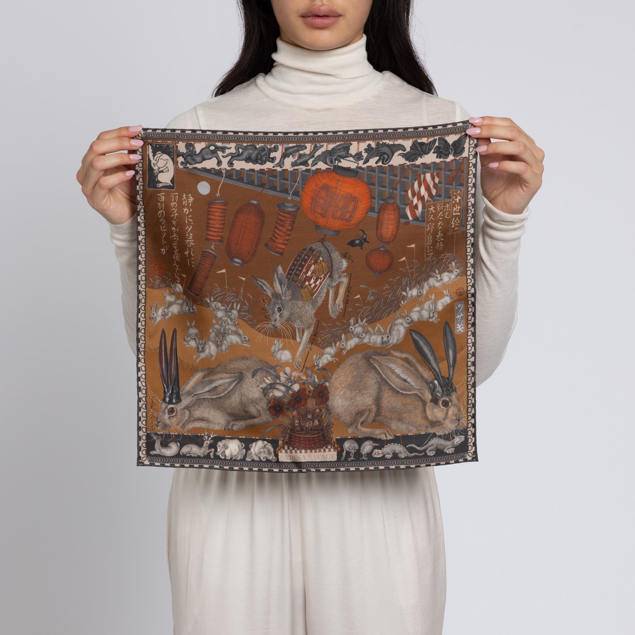 The Floating Rabbits Silk Twill Scarf 42 – Sabina Savage