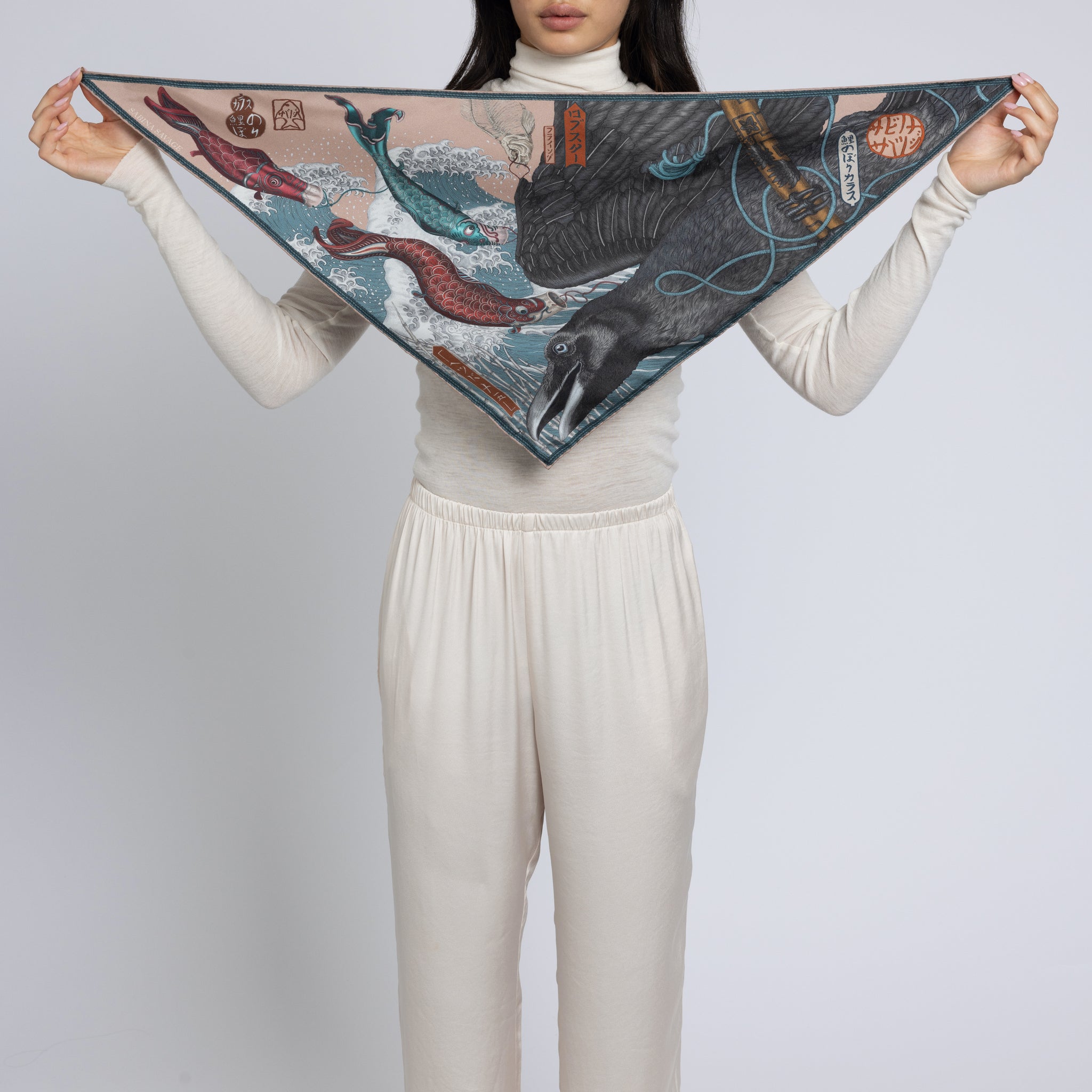 careering sulvam コラボ スカーフ The Pelicans and The Sea Silk Twill Scarf 42 – Sabina Savage