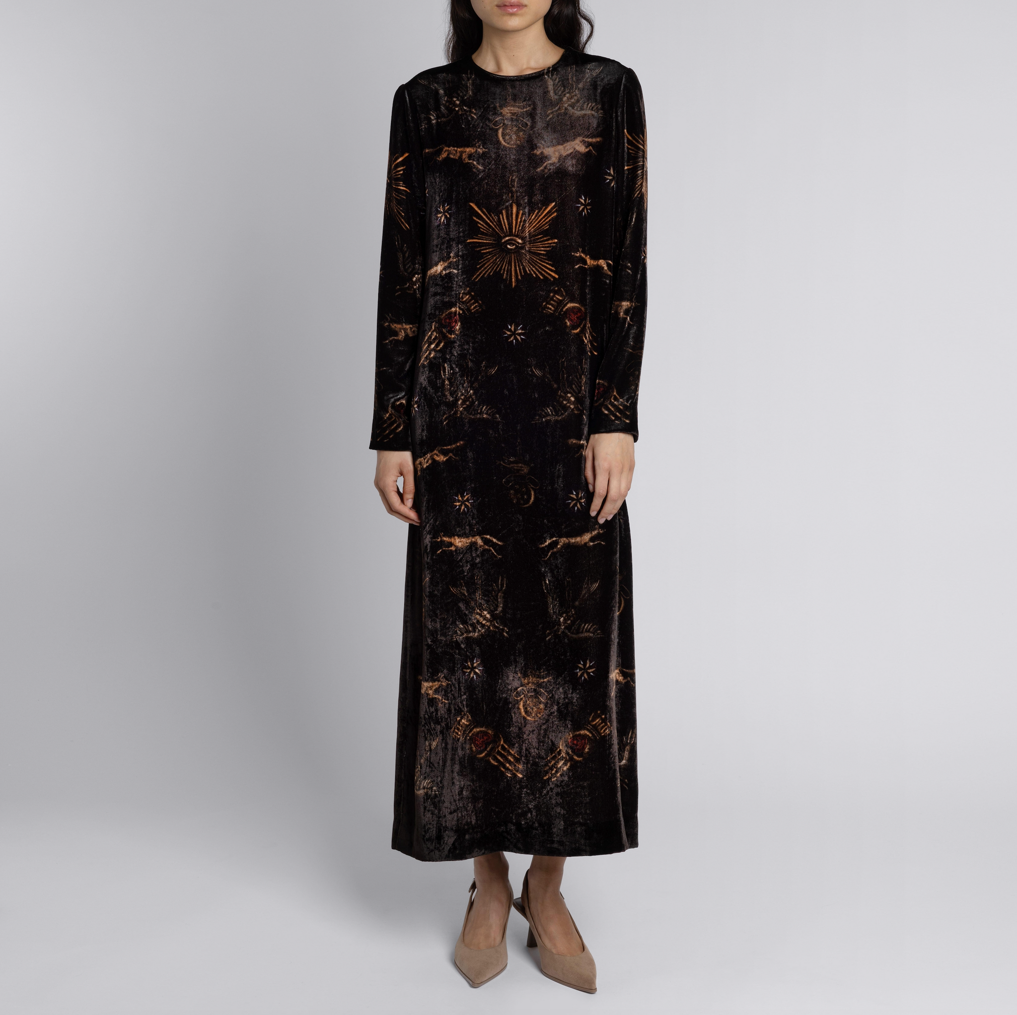 Secrets of the Bison Silk Velvet Dress in Sanguine Silver | Sabina Savage Secrets of the Bison Silk Velvet Dress in Sanguine Silver | Sabina Savage