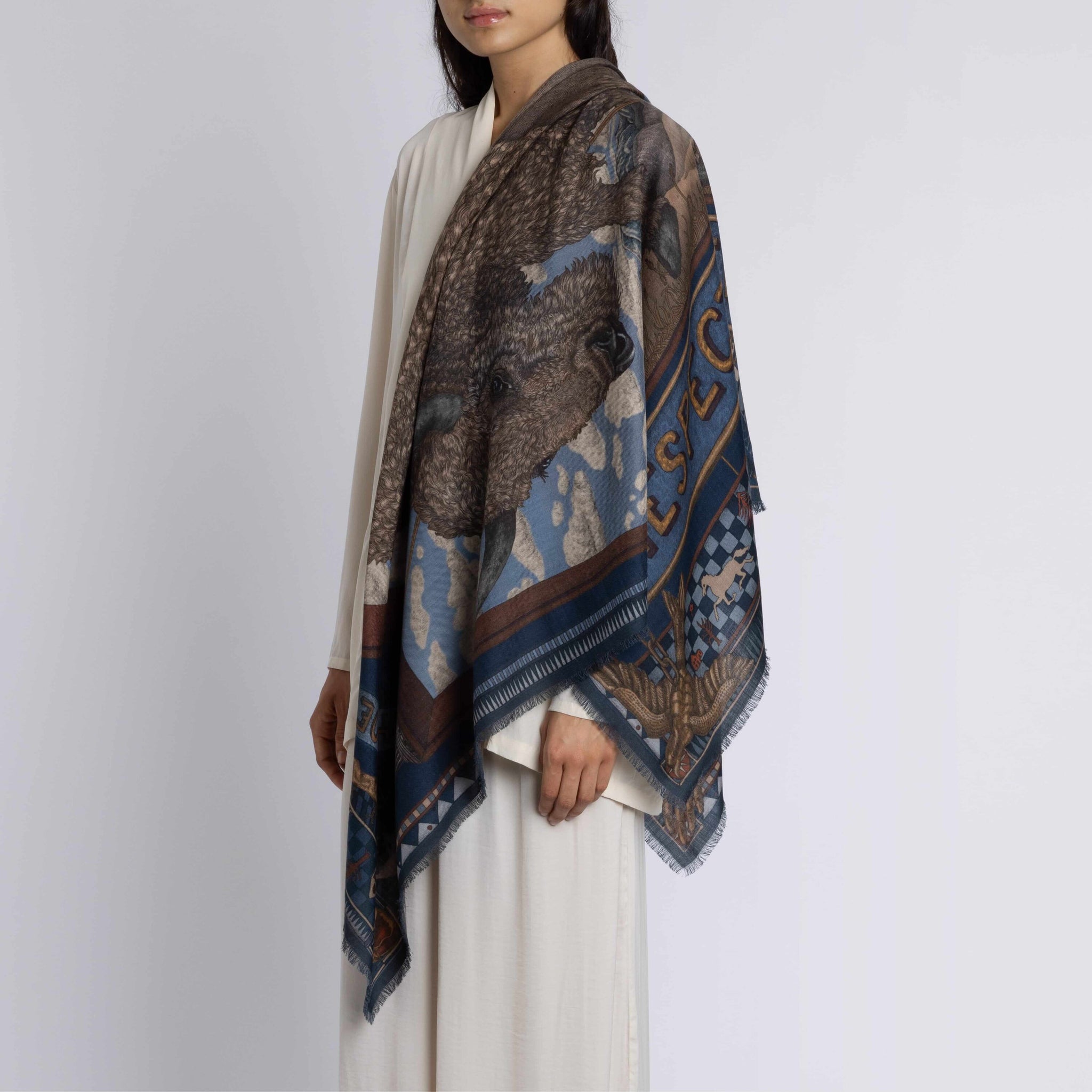 Secrets of the Bison Wool Silk Shawl in Sanguine Silver | Sabina