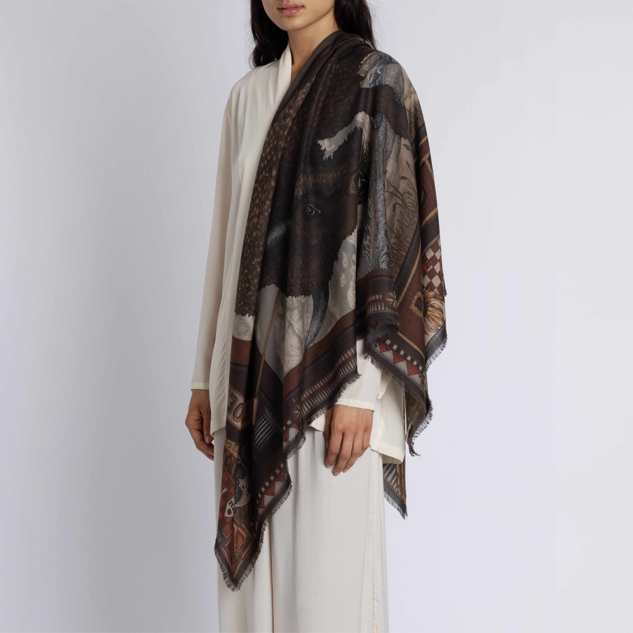 Secrets of the Bison Wool Silk Shawl in Sanguine Silver | Sabina