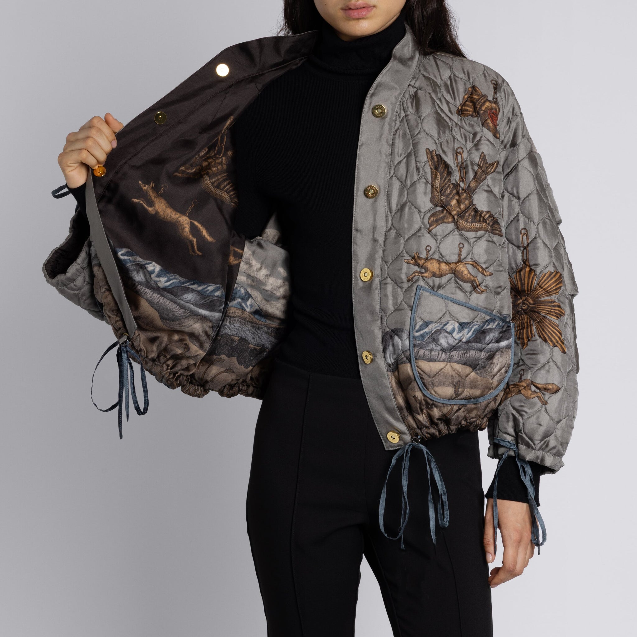 Secrets of the Bison Reversible Bomber Jacket in Chambray Stone