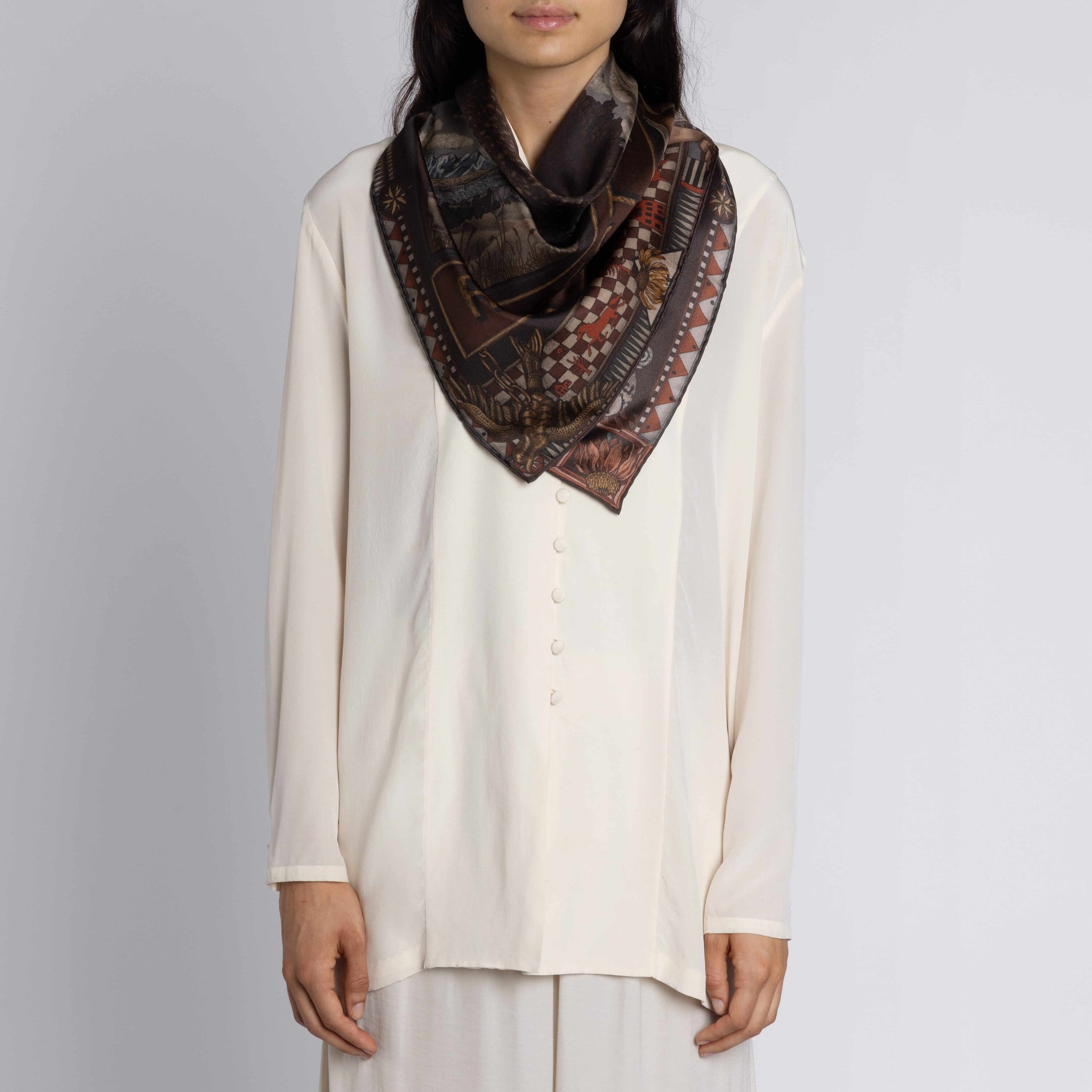 Secrets of the Bison Silk Twill Shawl in Sanguine Silver | Sabina