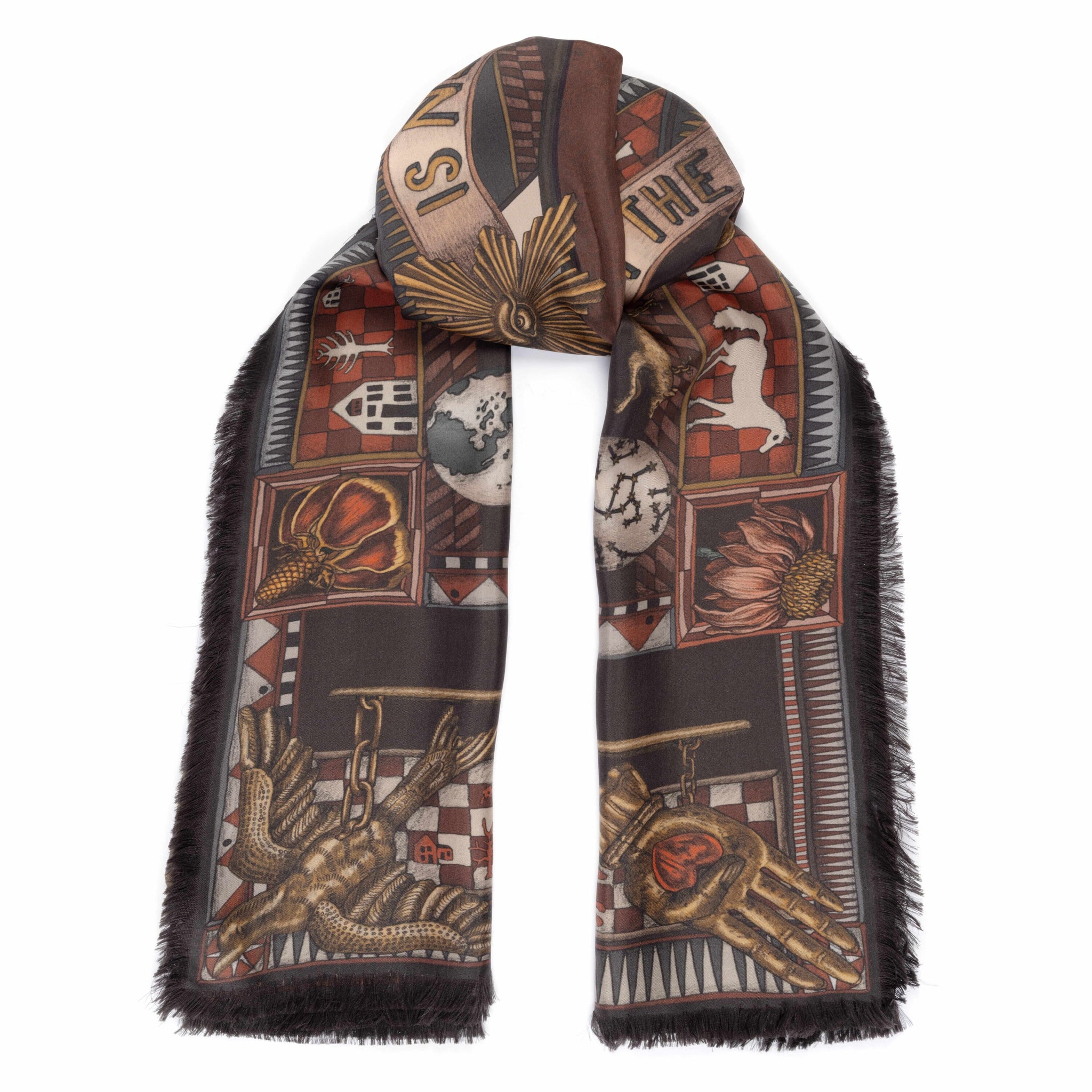 Secrets of the Bison Silk Twill Shawl in Sanguine Silver | Sabina