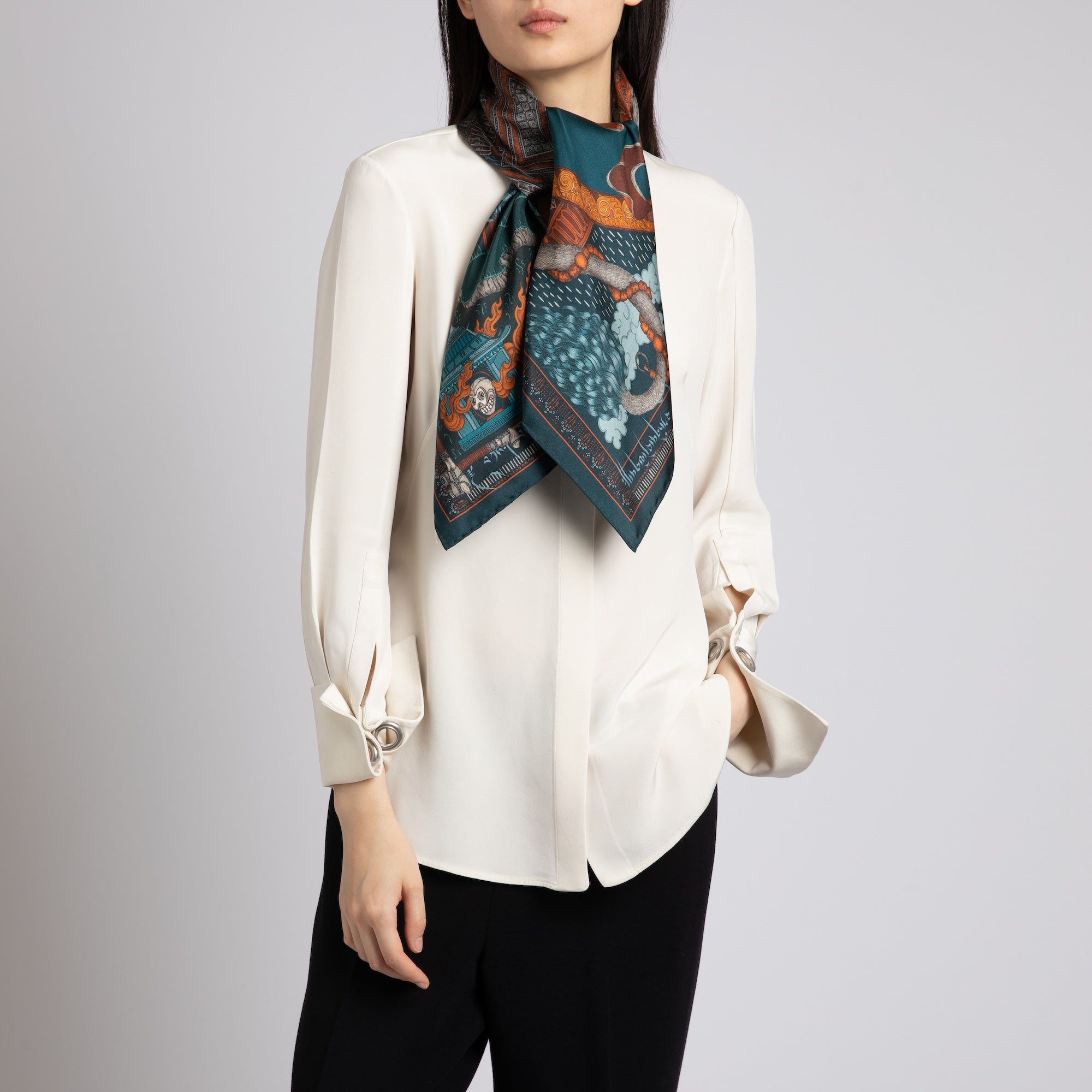 The Snow Lion Silk Twill Scarf 90 – Sabina Savage