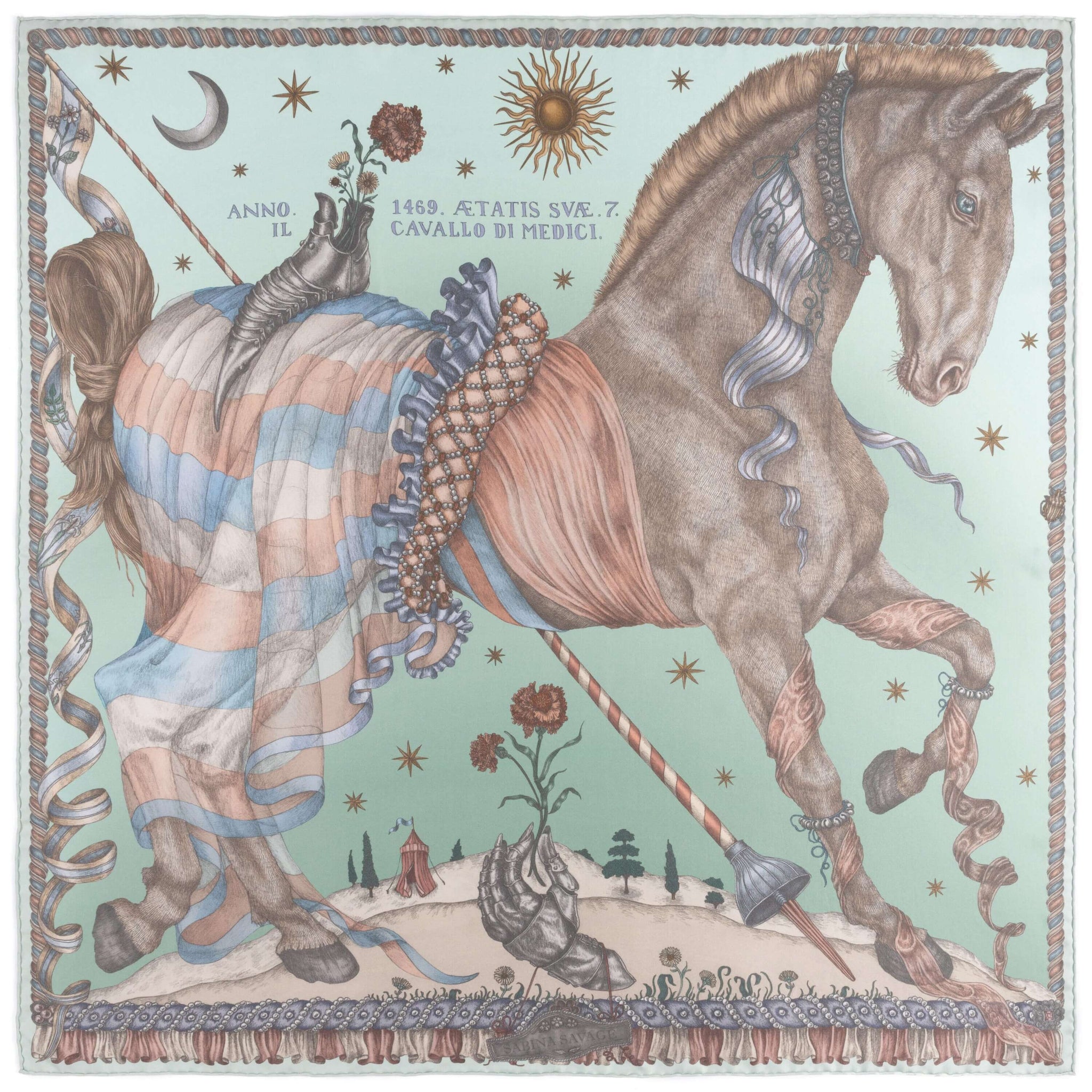 The Celestial Steed Silk Twill Shawl in Celadon Salt | Sabina Savage