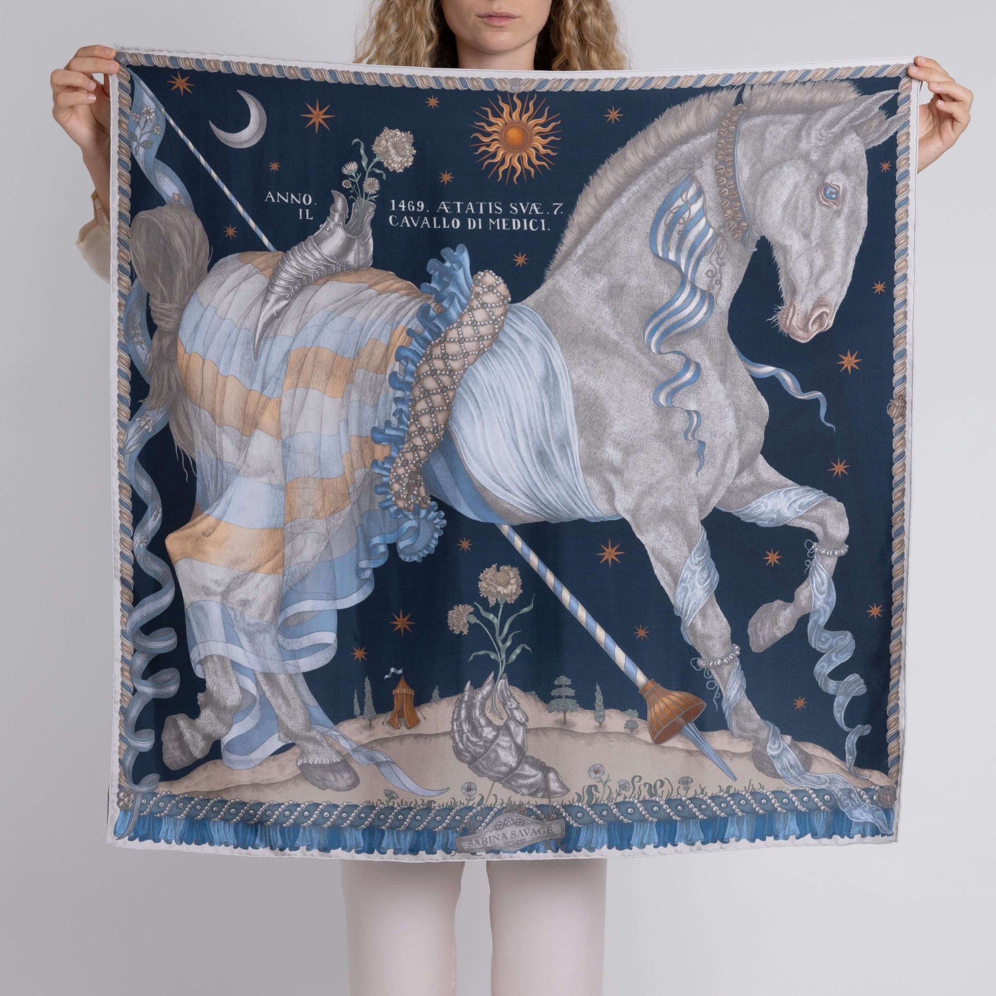 The Celestial Steed Silk Twill Shawl in Celadon Salt | Sabina Savage