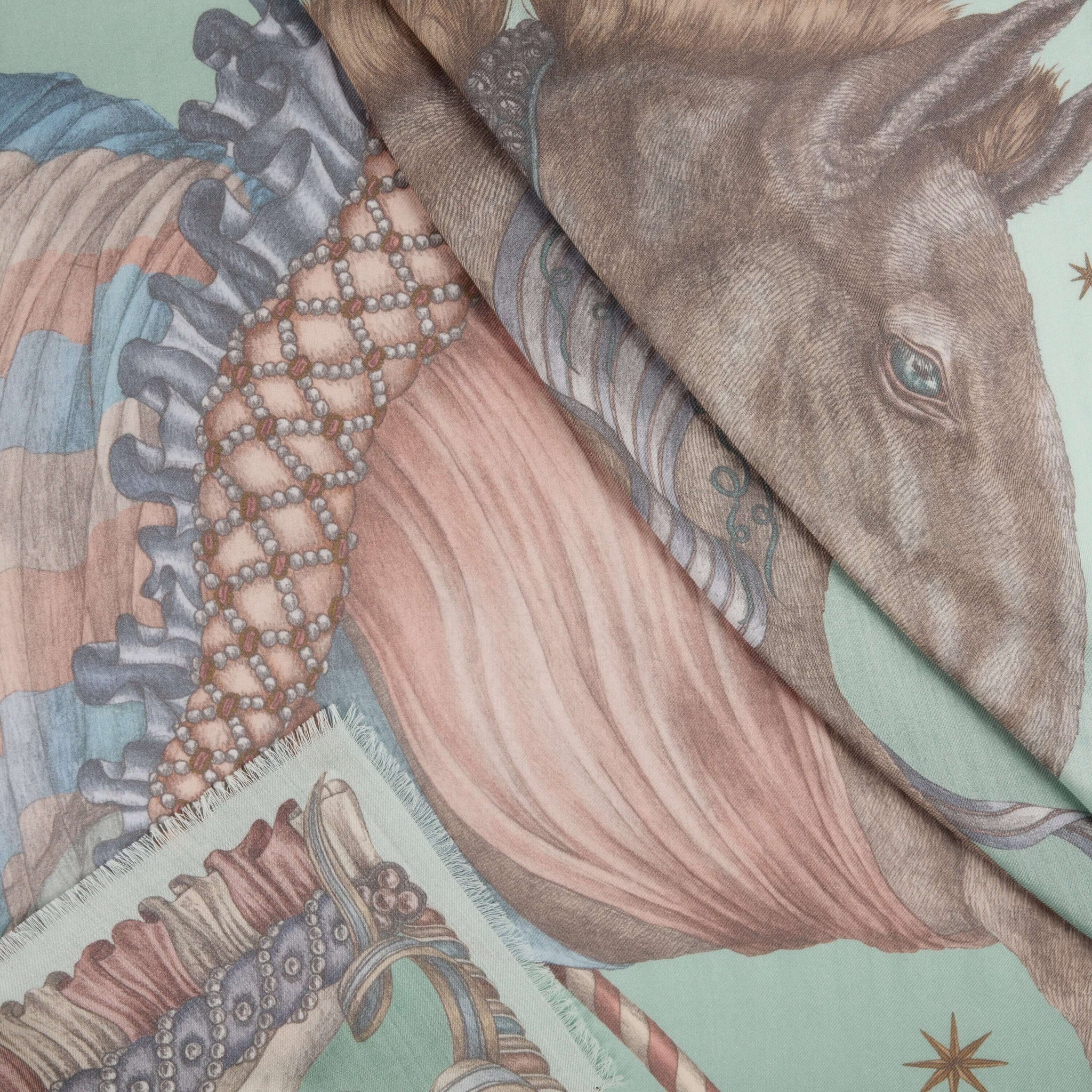 The Celestial Steed Silk Twill Shawl in Celadon Salt | Sabina Savage