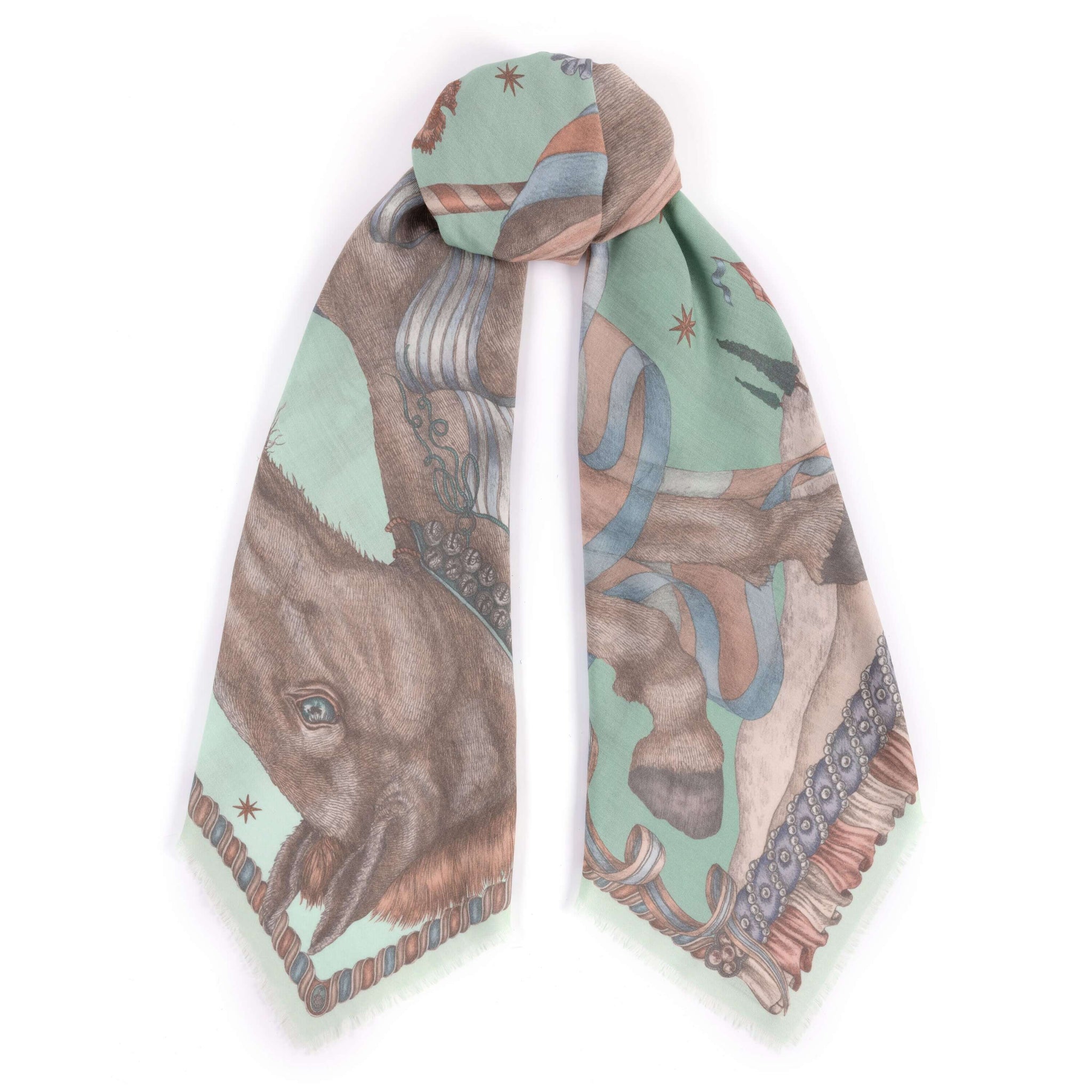 The Celestial Steed Silk Twill Shawl in Celadon Salt | Sabina Savage