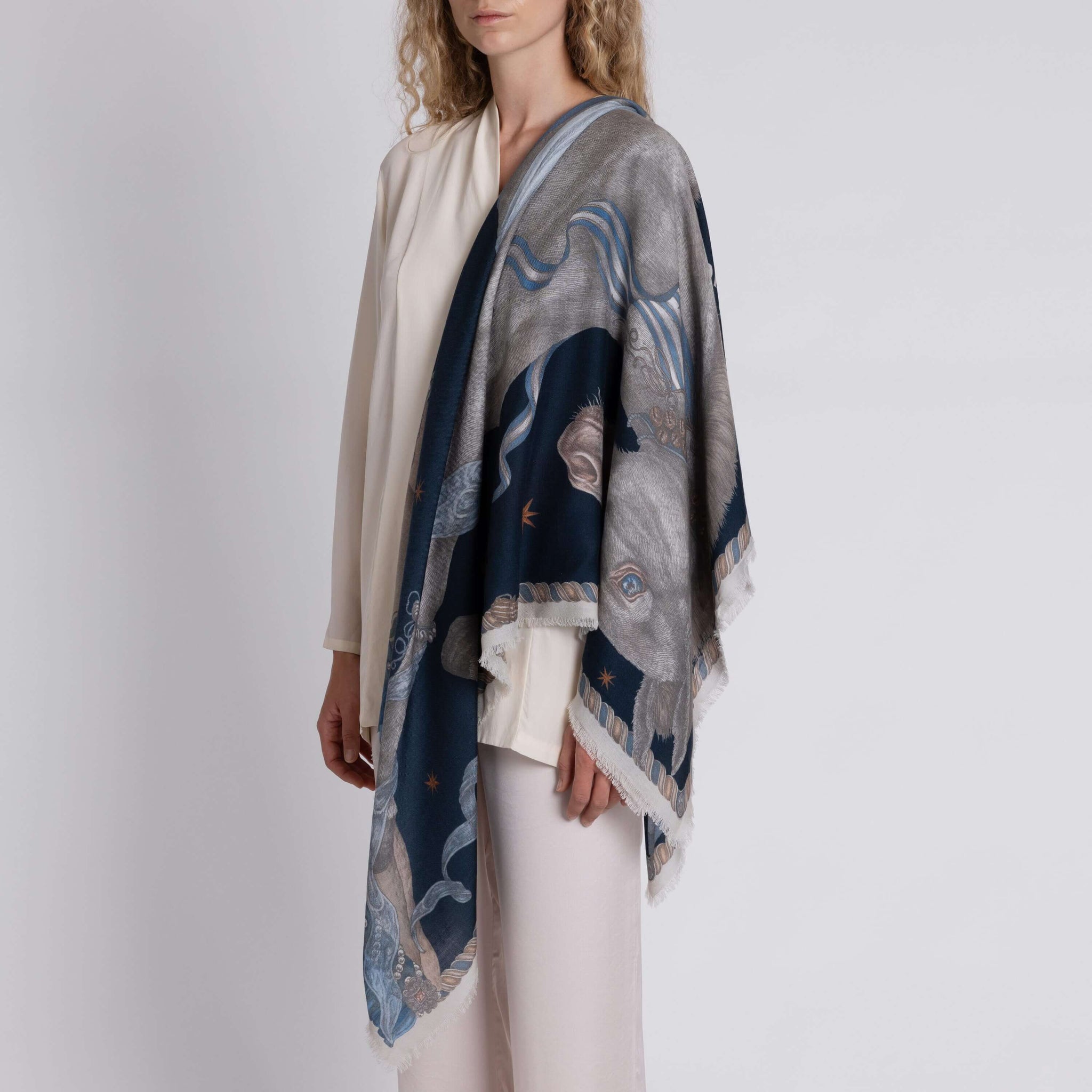 The Celestial Steed Silk Twill Shawl in Celadon Salt | Sabina Savage