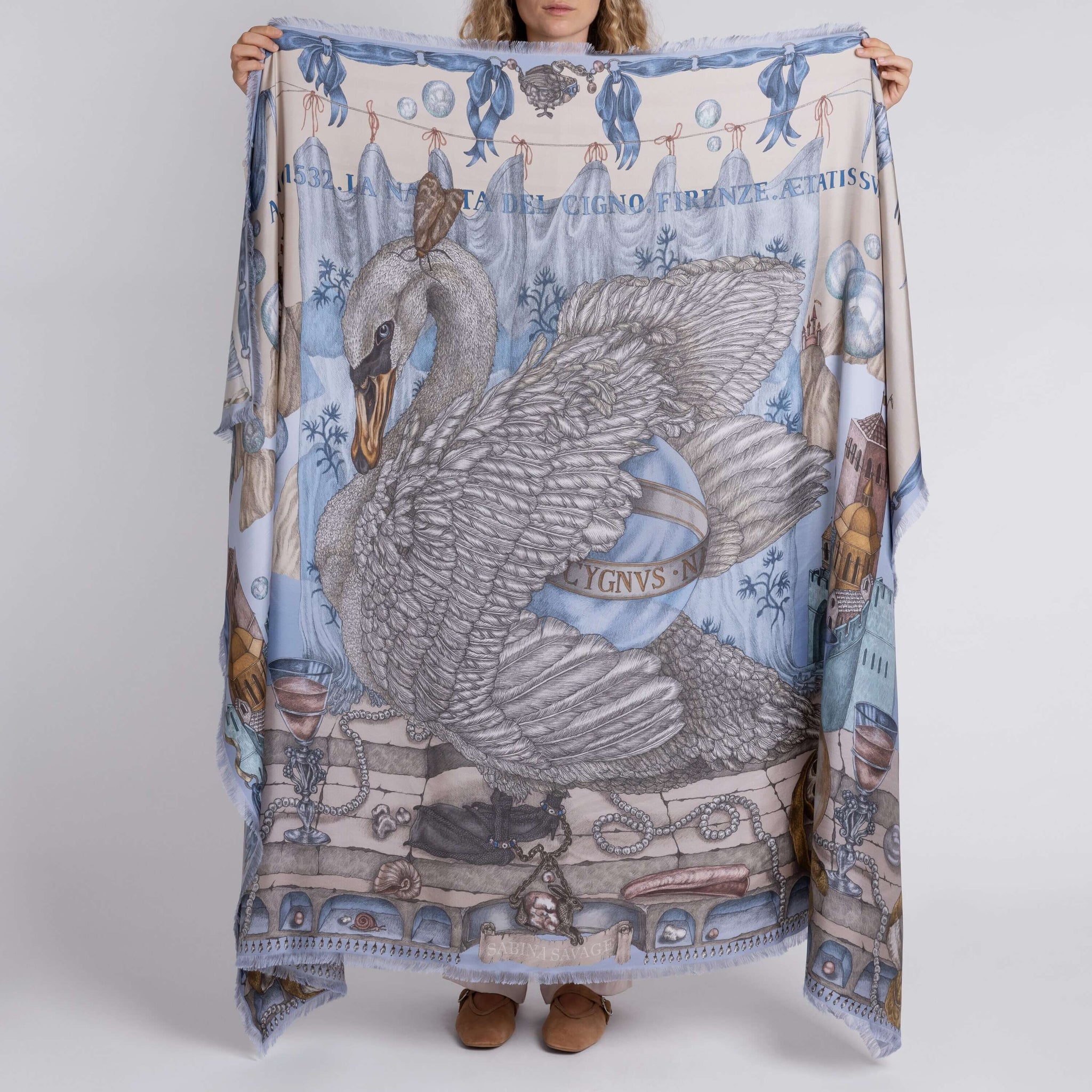 The Glass Swan Sillk Twill Shawl in Crystal Calcite | Sabina Savage