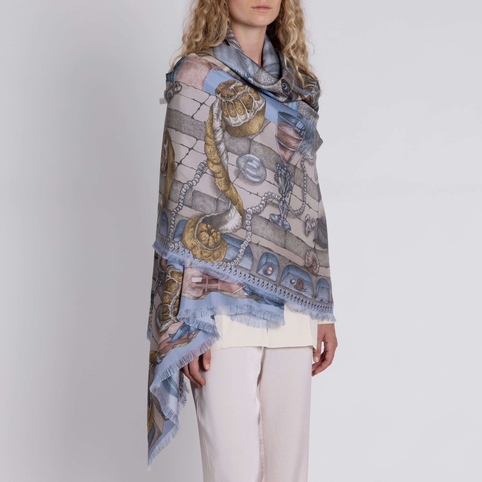 The Glass Swan Sillk Twill Shawl in Crystal Calcite | Sabina Savage