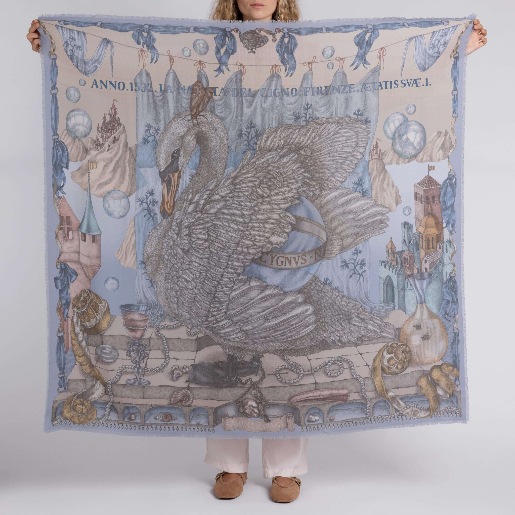 The Glass Swan Sillk Twill Shawl in Crystal Calcite | Sabina Savage