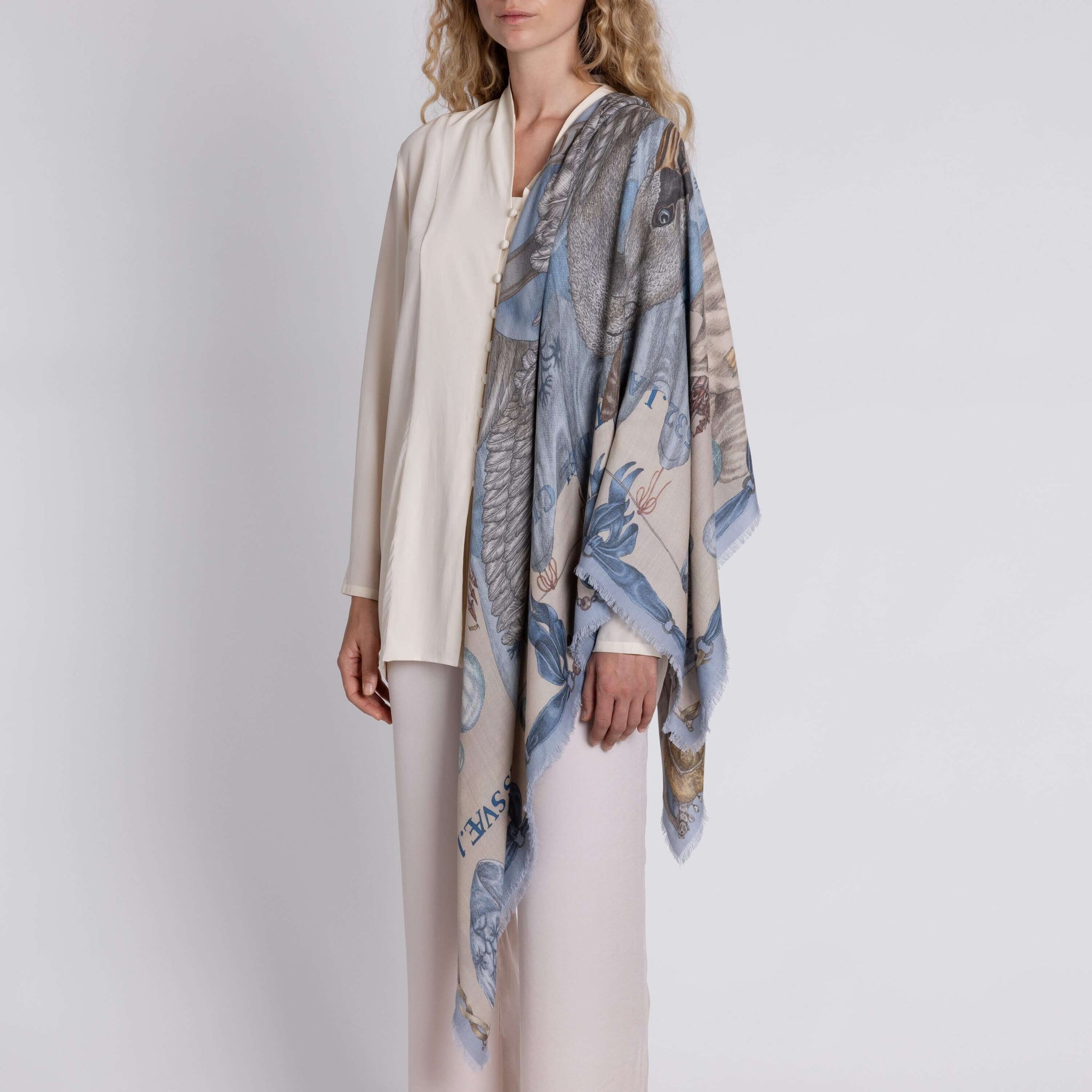 The Glass Swan Sillk Twill Shawl in Crystal Calcite | Sabina Savage