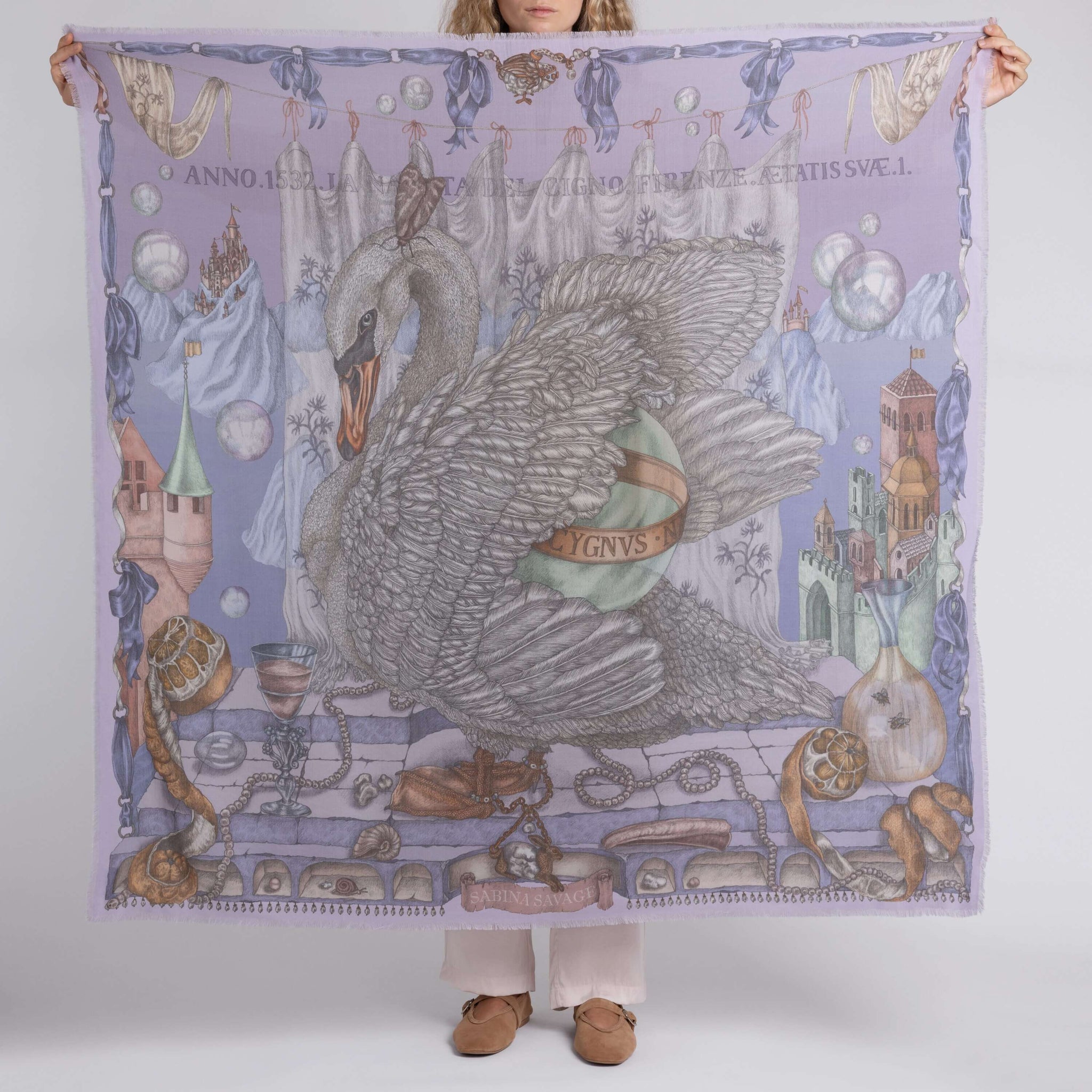 The Glass Swan Sillk Twill Shawl in Crystal Calcite | Sabina Savage
