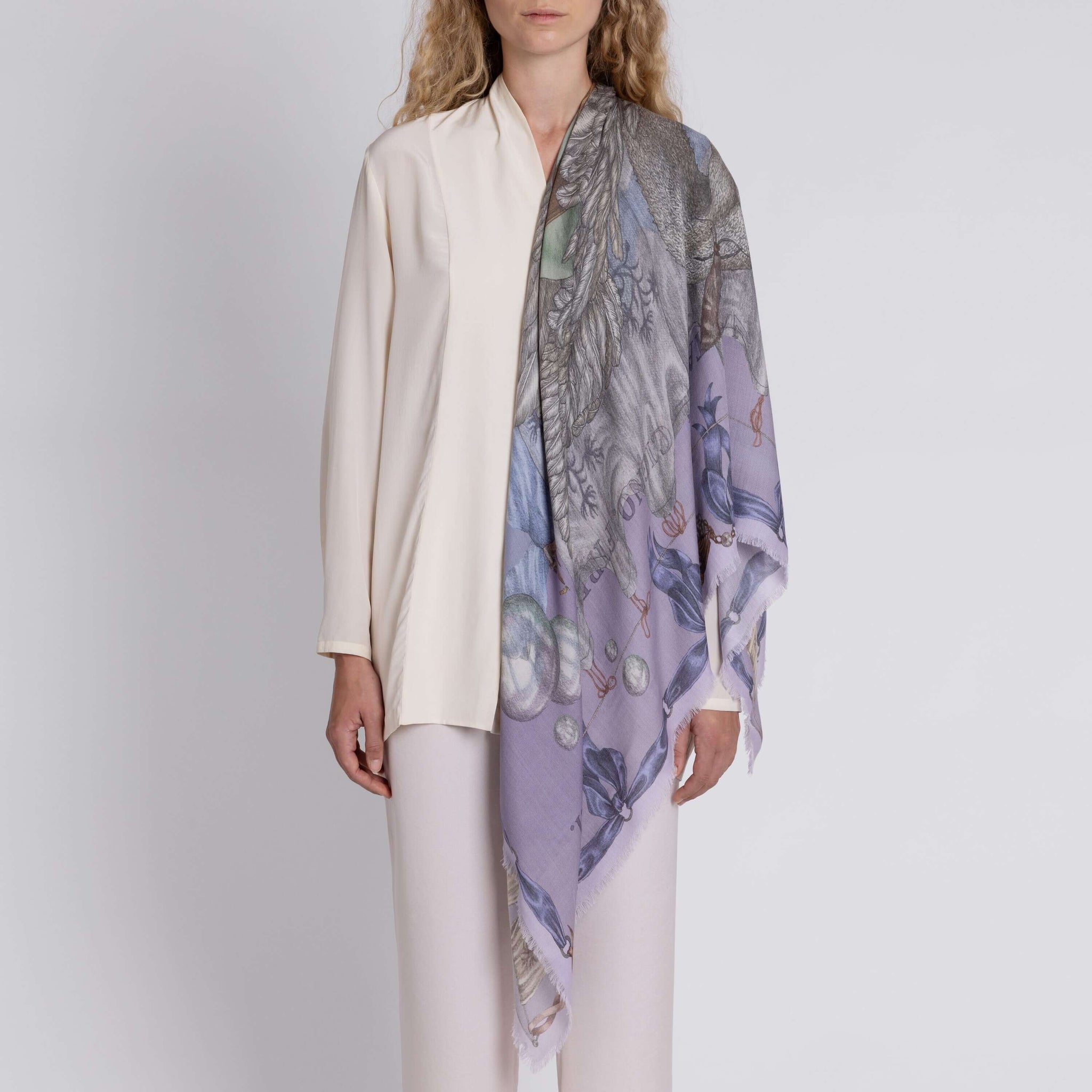The Glass Swan Sillk Twill Shawl in Crystal Calcite | Sabina Savage