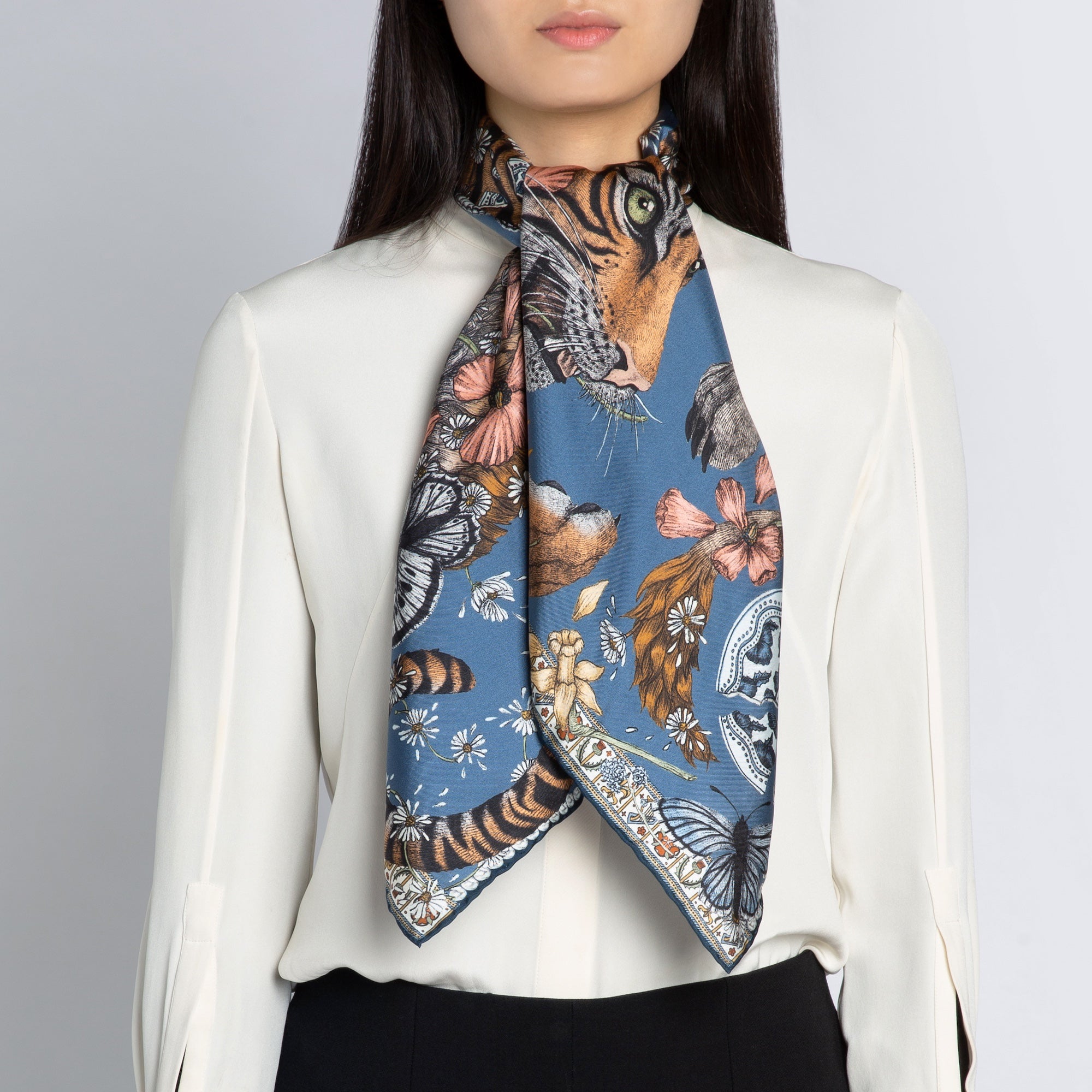 The Lion and Tiger's Tea Party Silk Twill Scarf 90 – Sabina Savage