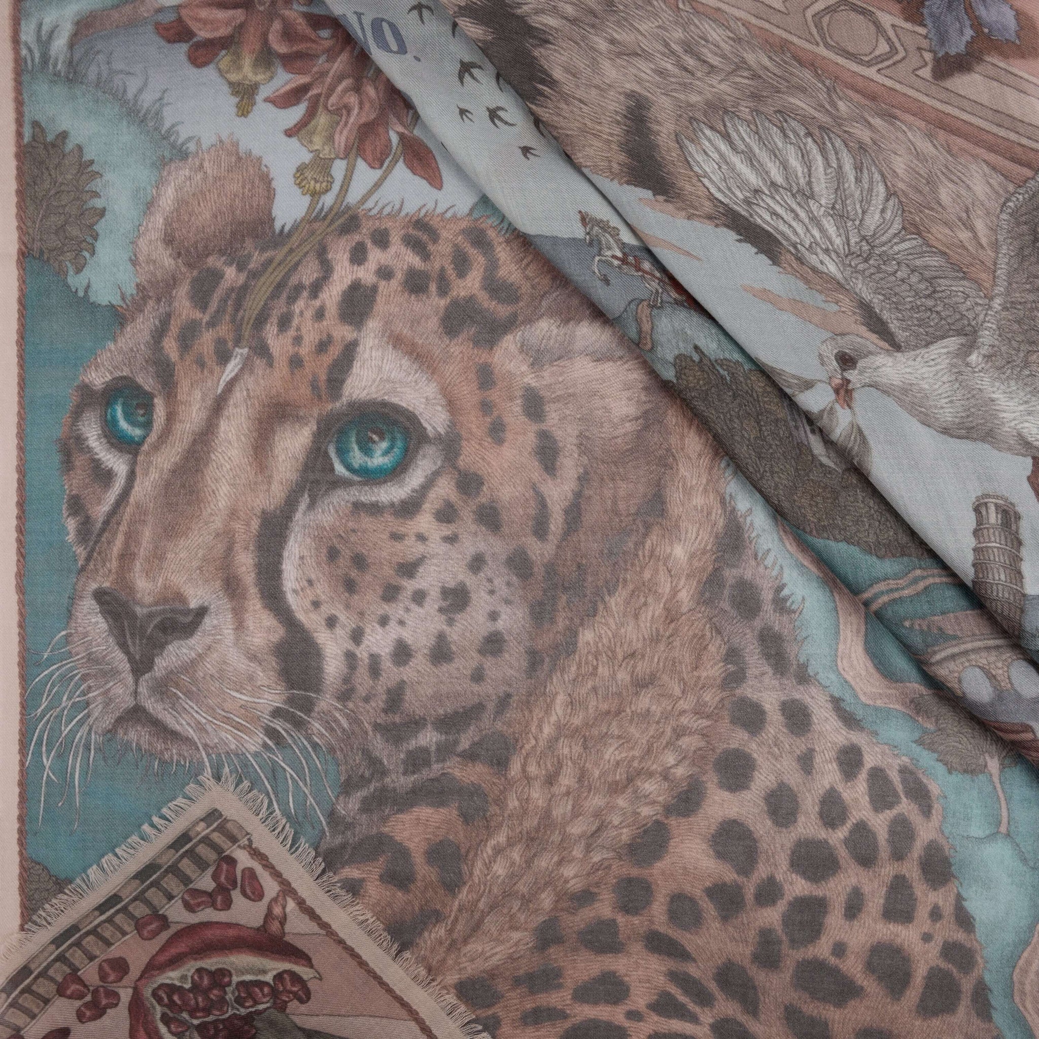 The Medici Cheetah Cashmere Shawl in Morello Mint | Sabina Savage