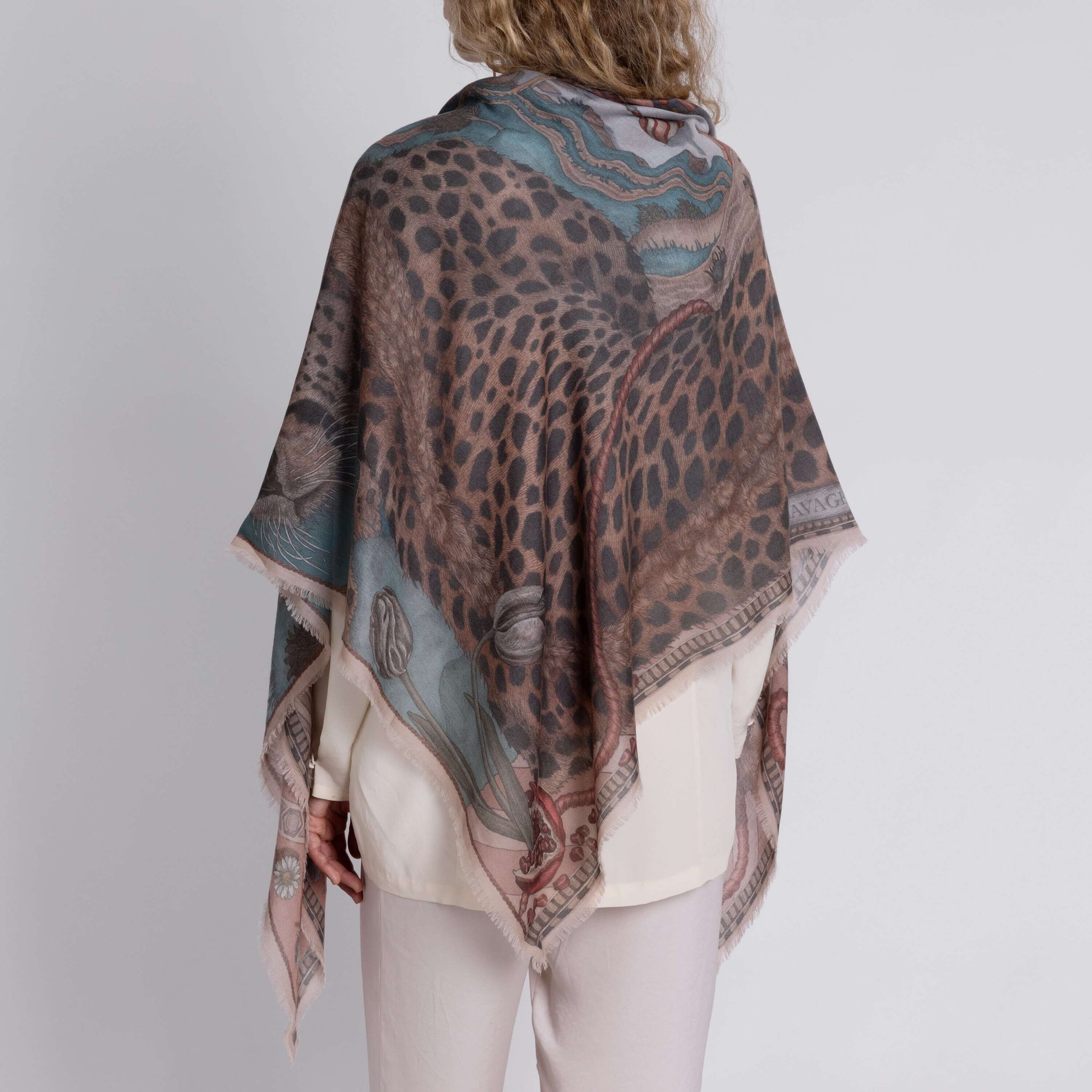 The Medici Cheetah Cashmere Shawl in Morello Mint | Sabina Savage