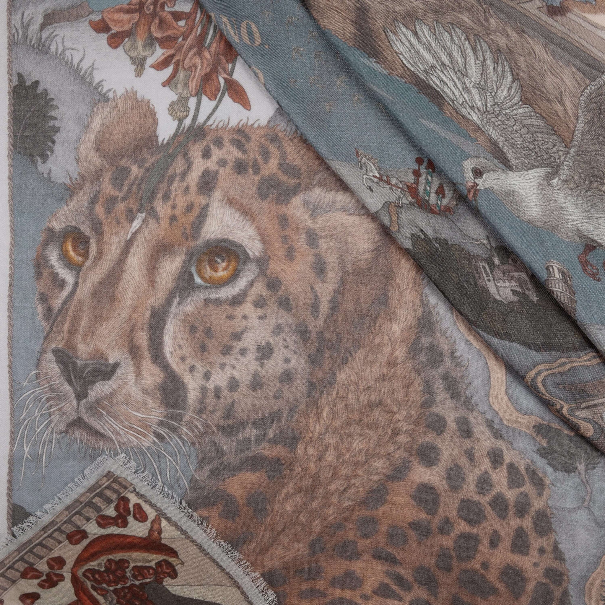 The Medici Cheetah Cashmere Shawl in Morello Mint | Sabina Savage