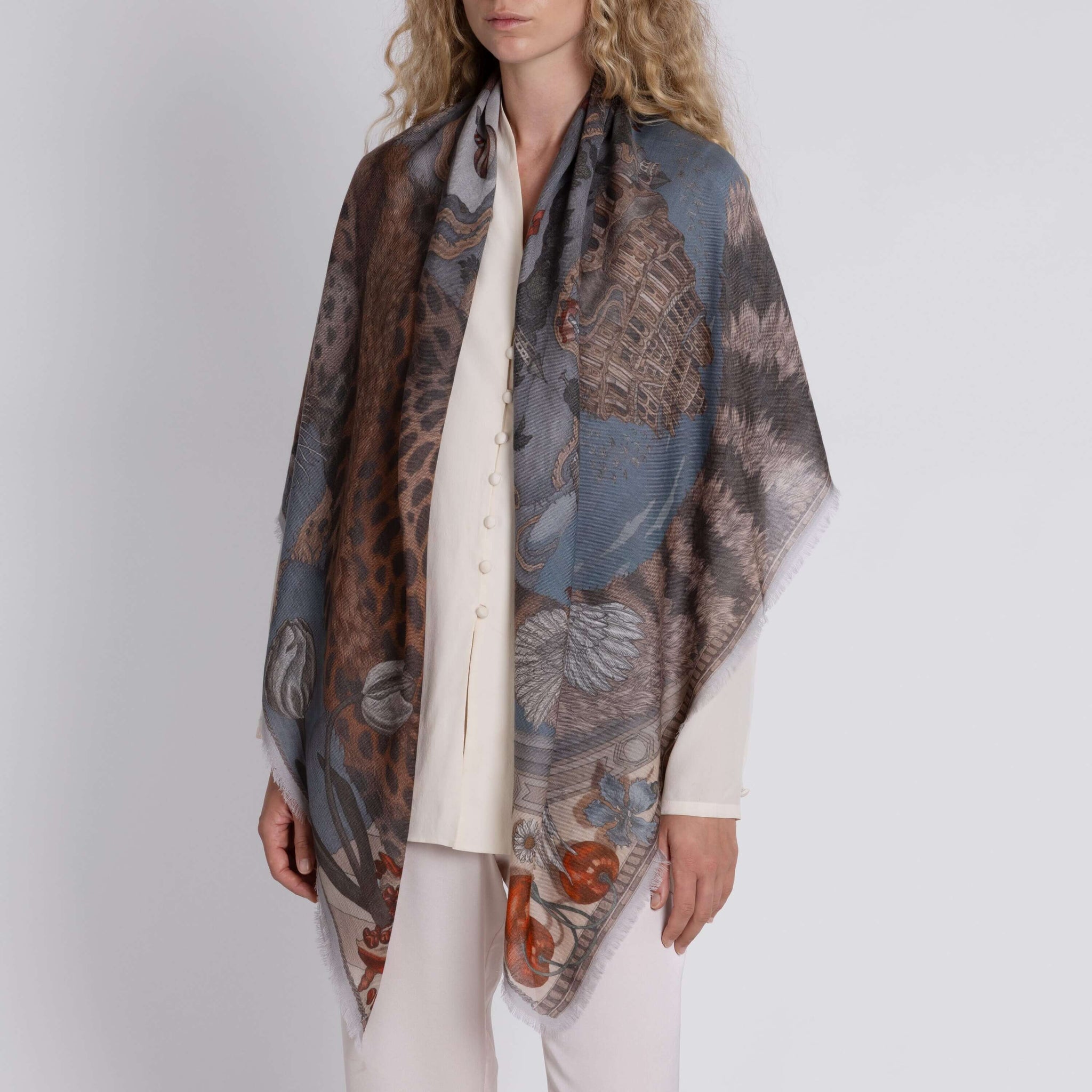 The Medici Cheetah Cashmere Shawl in Morello Mint | Sabina Savage