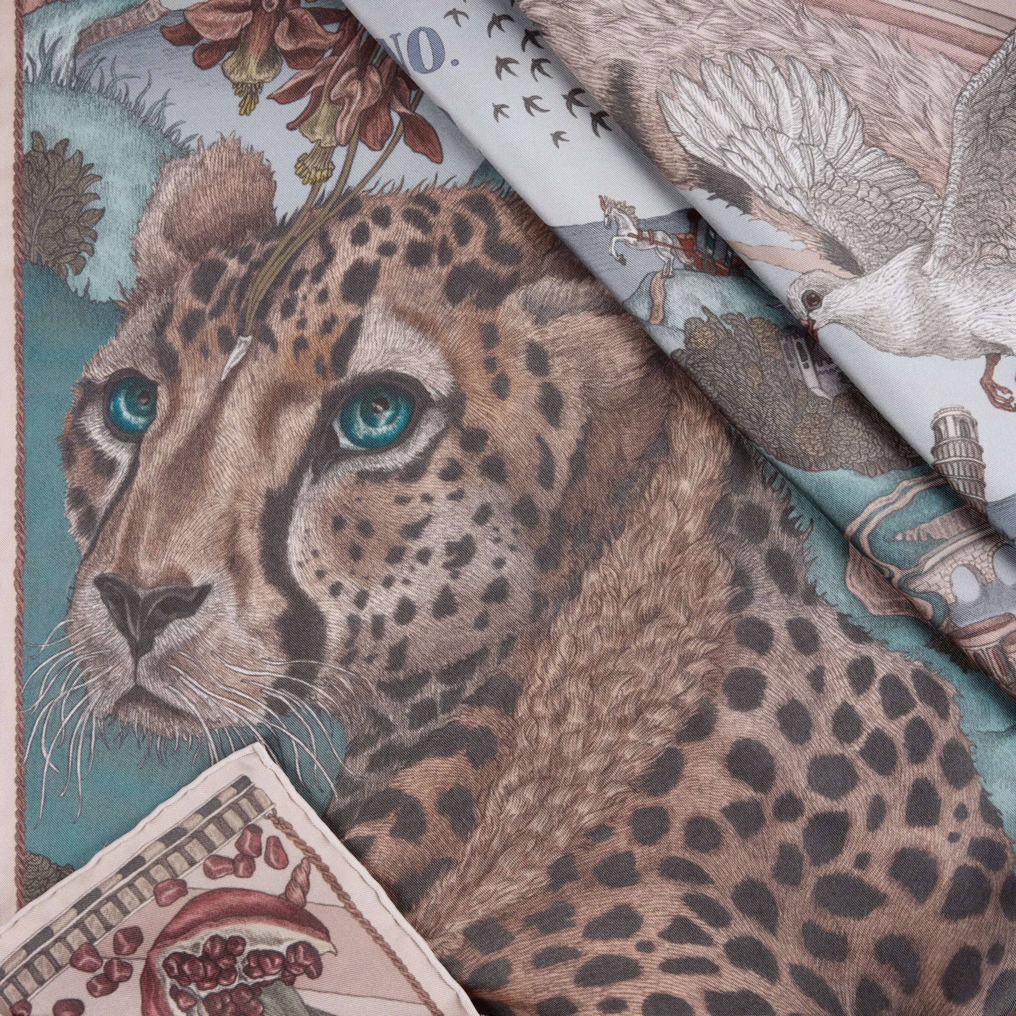 The Medici Cheetah Sillk Twill Shawl in Morello Mint | Sabina Savage