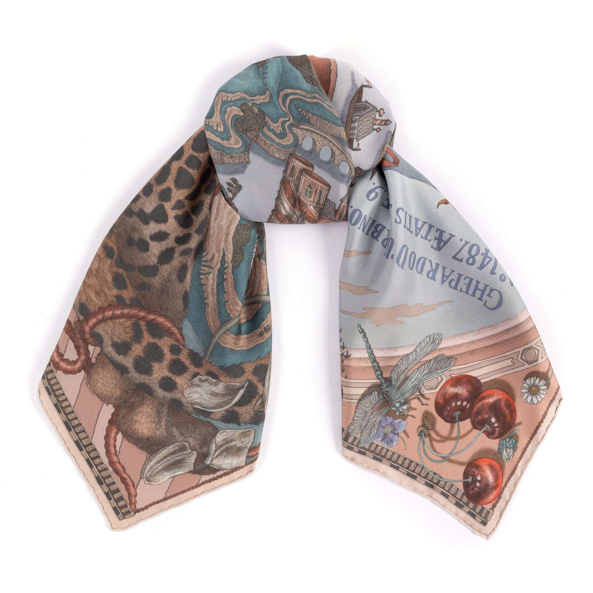 The Medici Cheetah Sillk Twill Shawl in Morello Mint | Sabina Savage