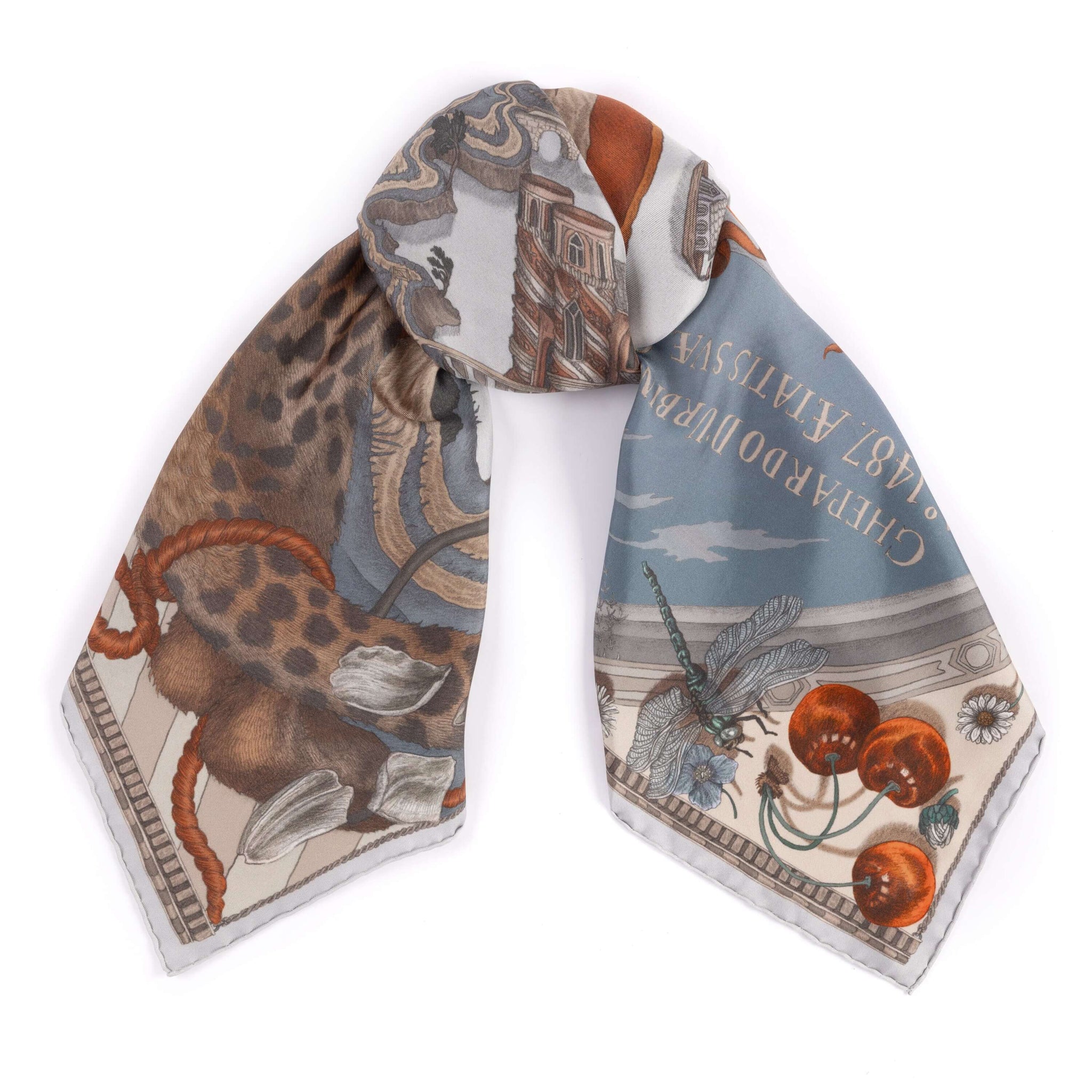 The Medici Cheetah Sillk Twill Shawl in Morello Mint | Sabina Savage