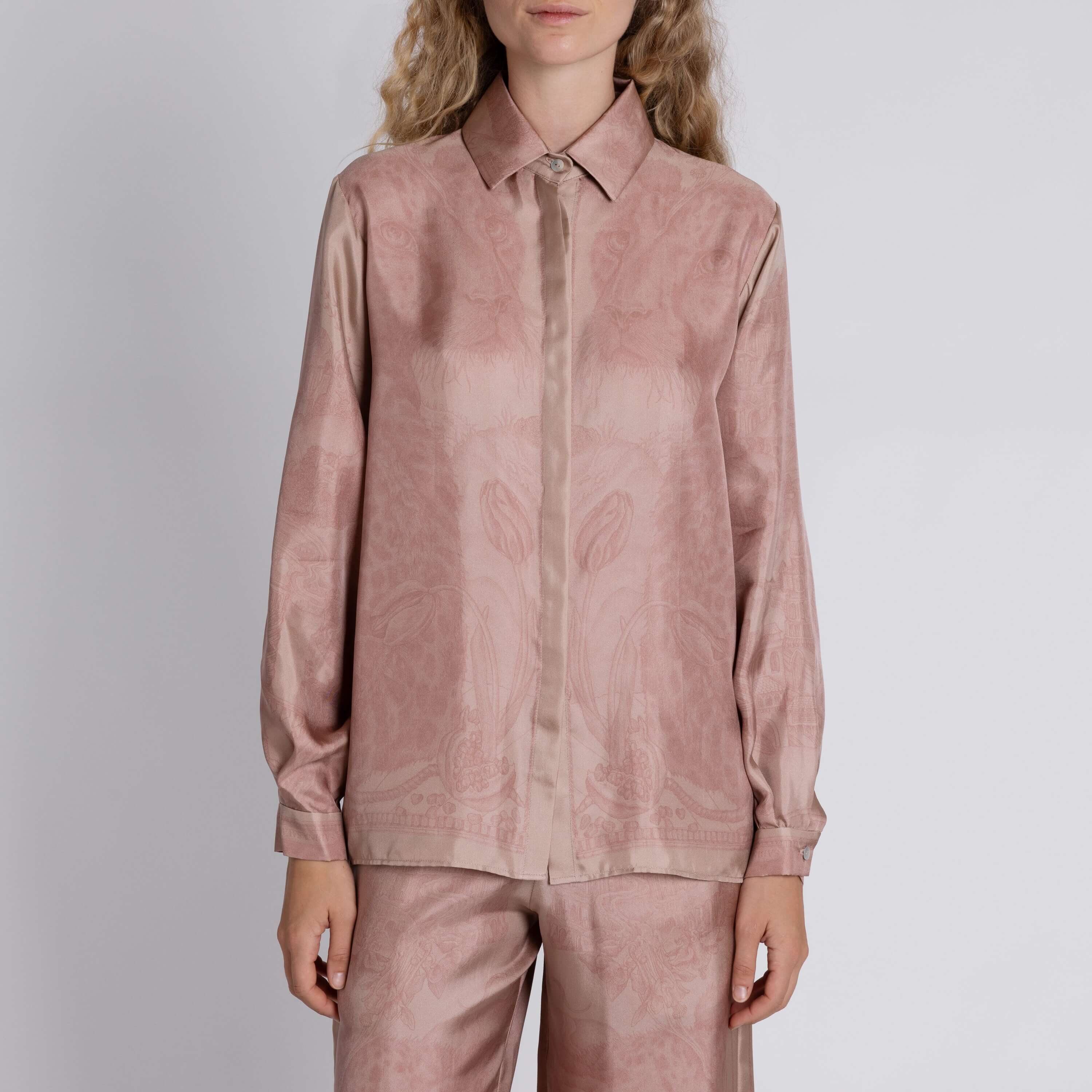 The Medici Cheetah Silk Oxford Shirt in Morello Mint | Sabina Savage