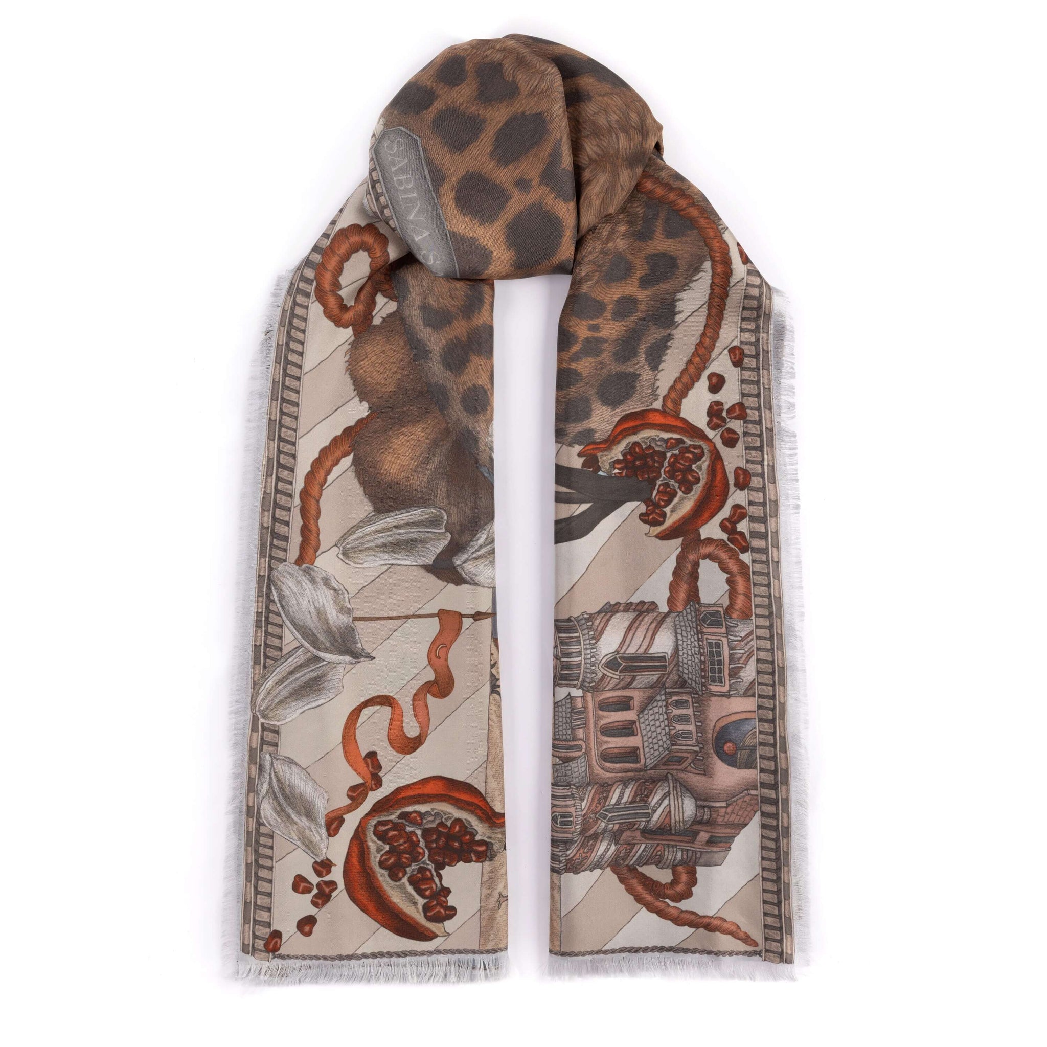 The Medici Cheetah Sillk Twill Shawl in Morello Mint | Sabina Savage