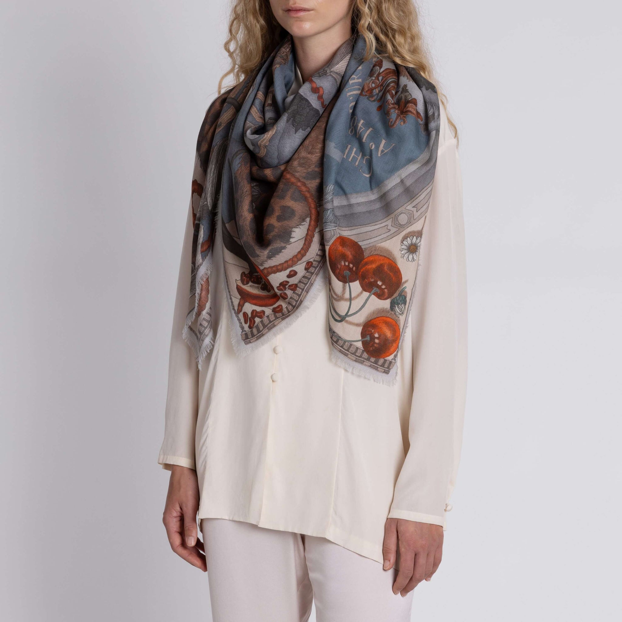 The Medici Cheetah Sillk Twill Shawl in Morello Mint | Sabina Savage