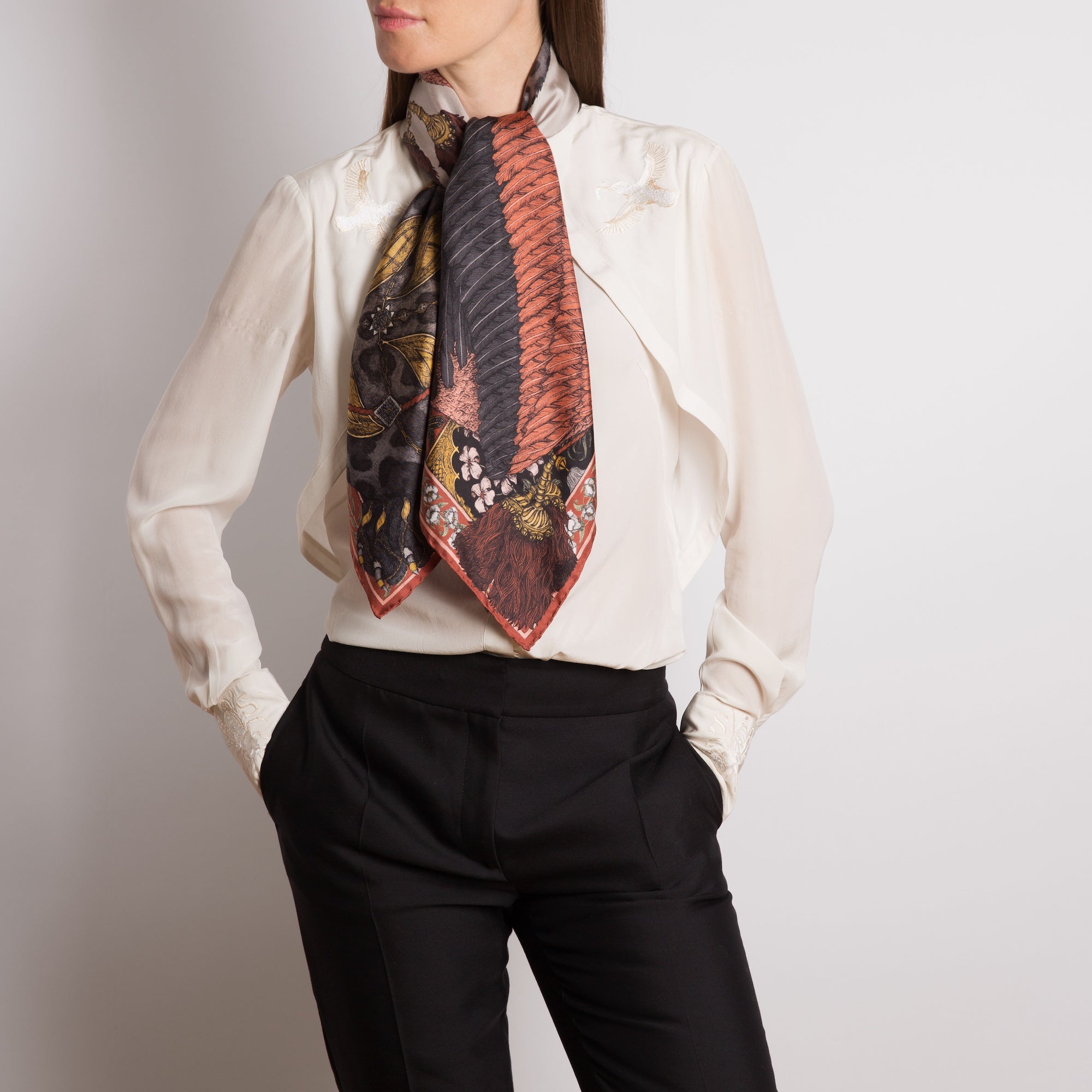The Panther and Flamingo Silk Twill Scarf 90 – Sabina Savage
