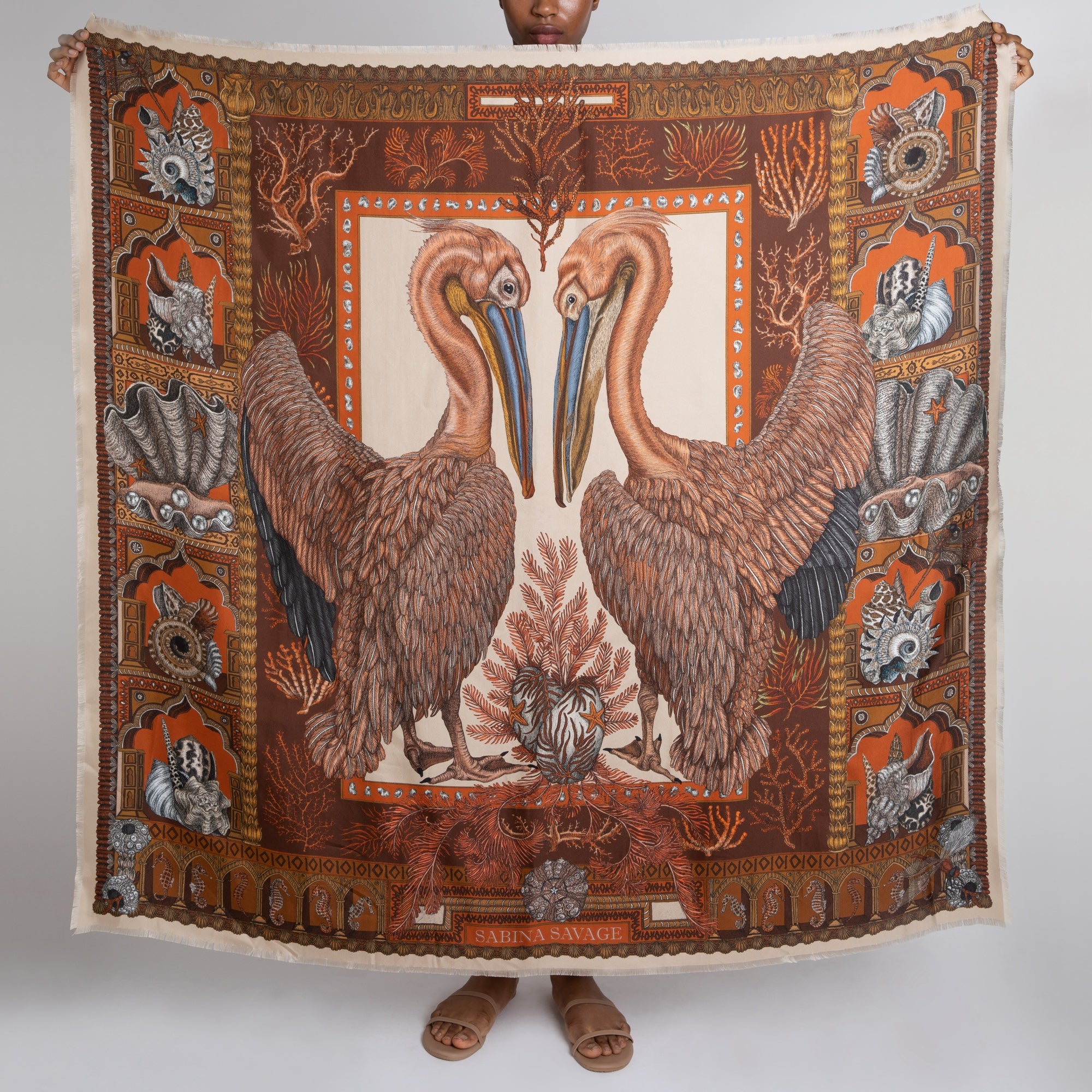 The Pelicans and The Sea Silk Twill Shawl 135 – Sabina Savage