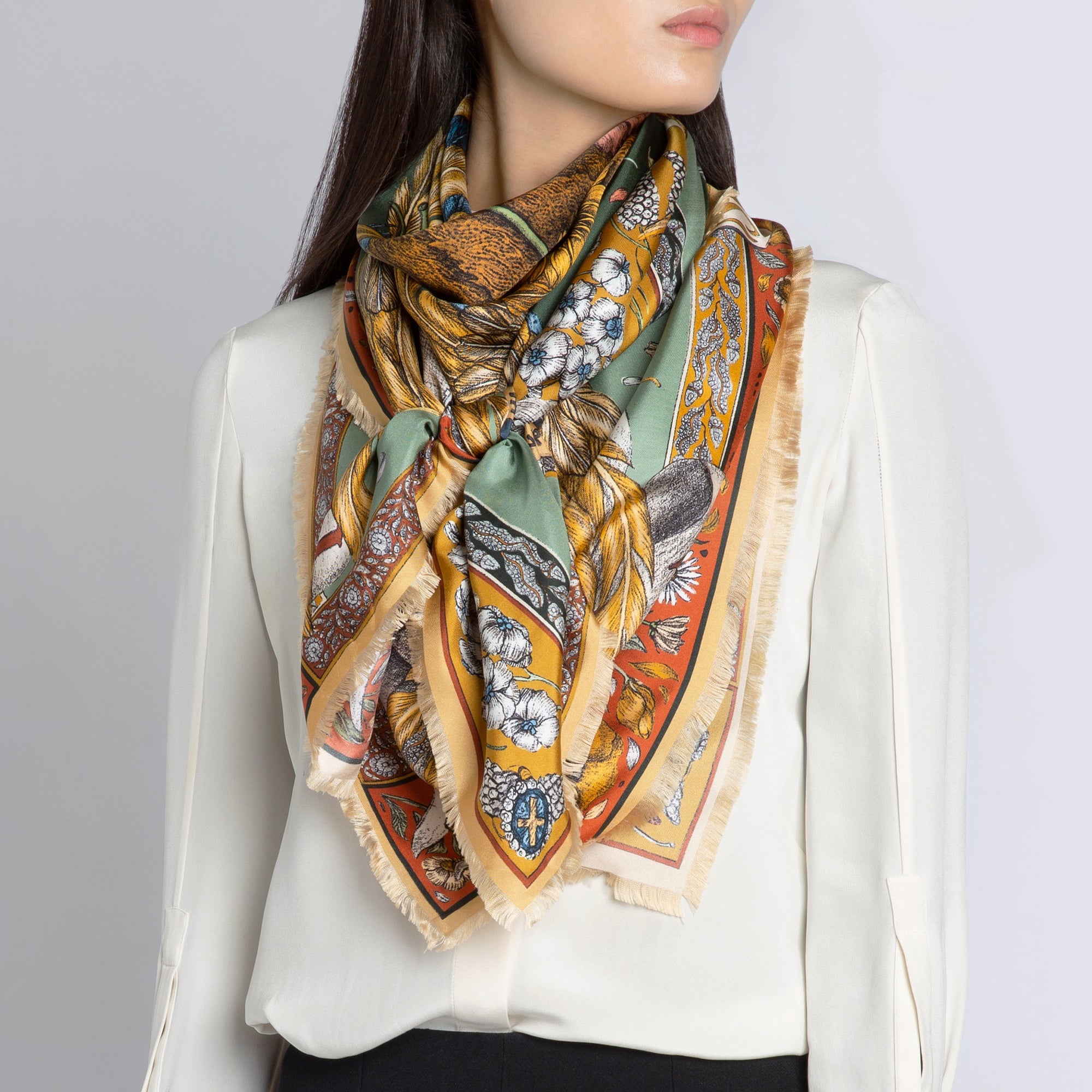 The Princely Parrots Silk Twill Shawl 135 – Sabina Savage