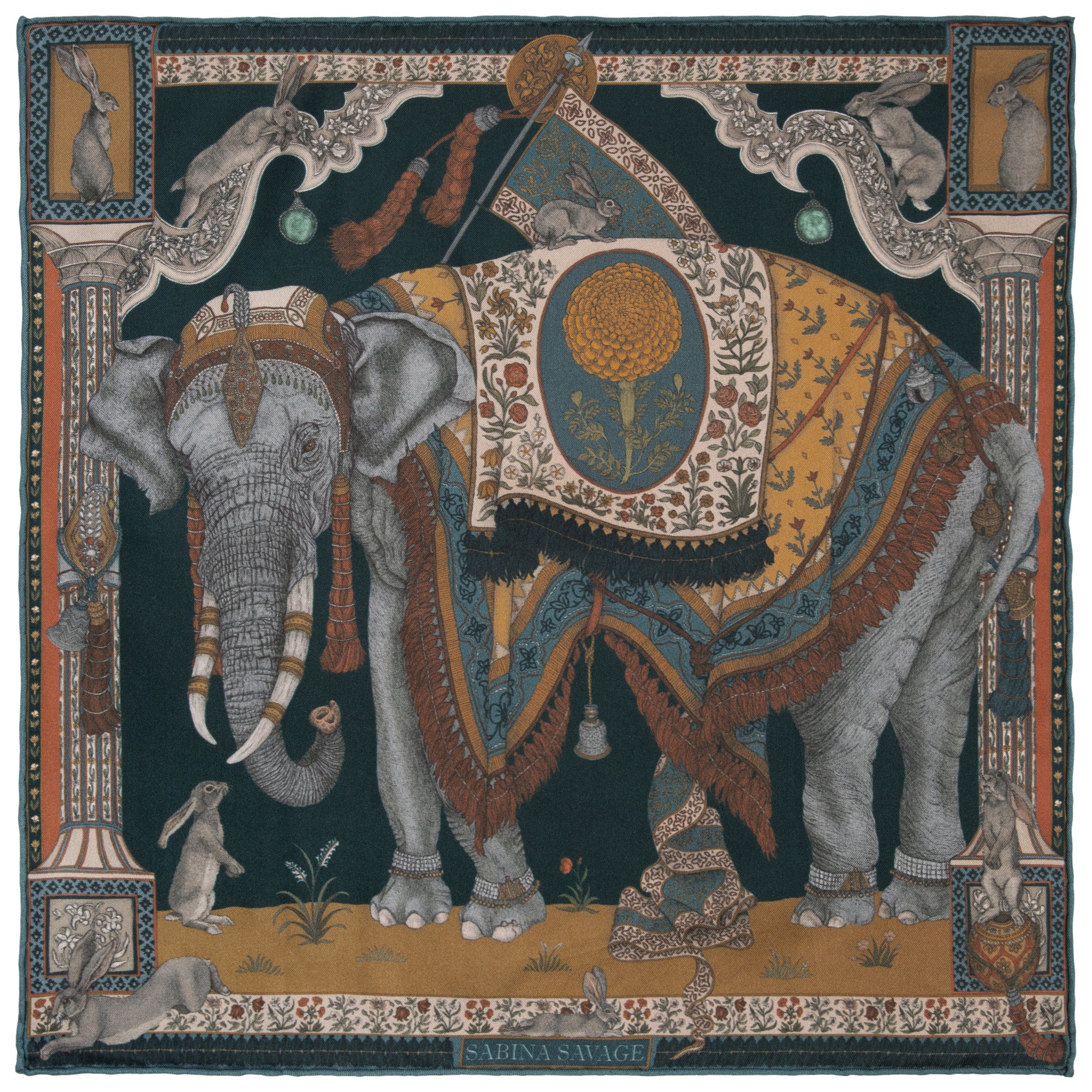 The Rabbits and The Elephant Silk Twill Scarf 42 – Sabina Savage